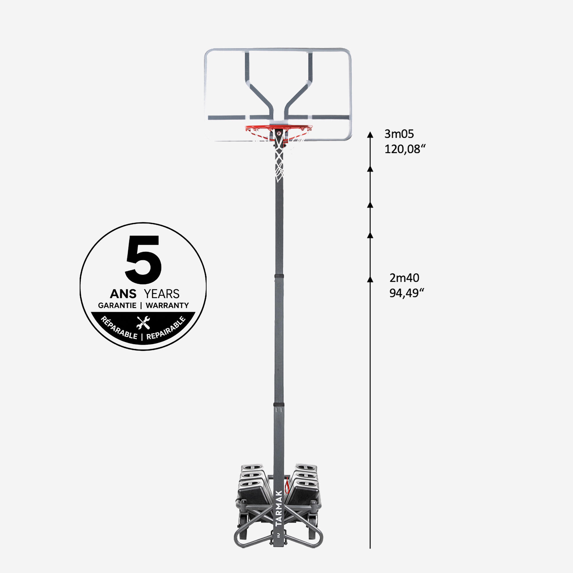 Panier de basketball sur roues réglable et pliable, B 500 Easy Box - TARMAK