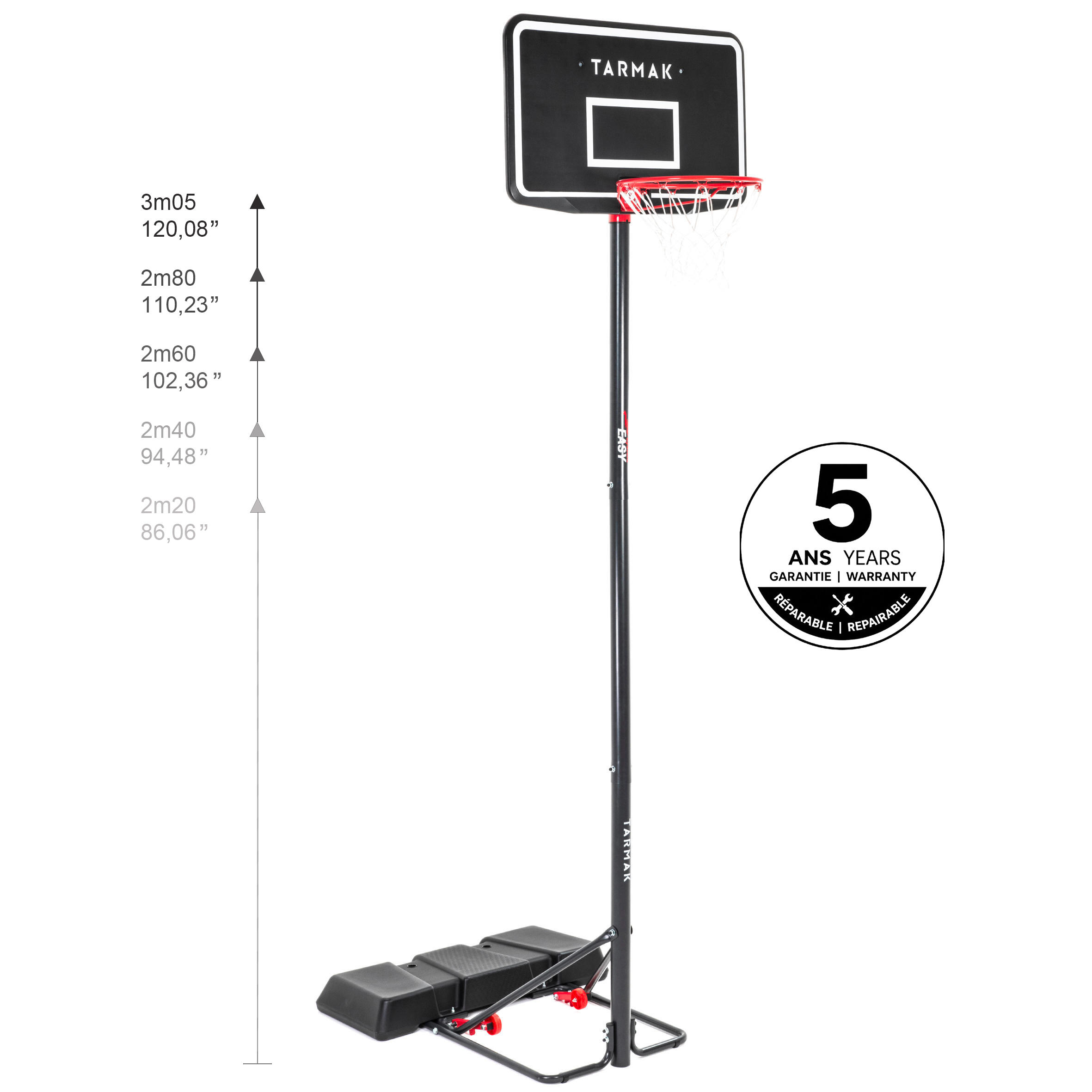 Basketball Hoop with Adjustable Stand - B 100 Easy Black - TARMAK