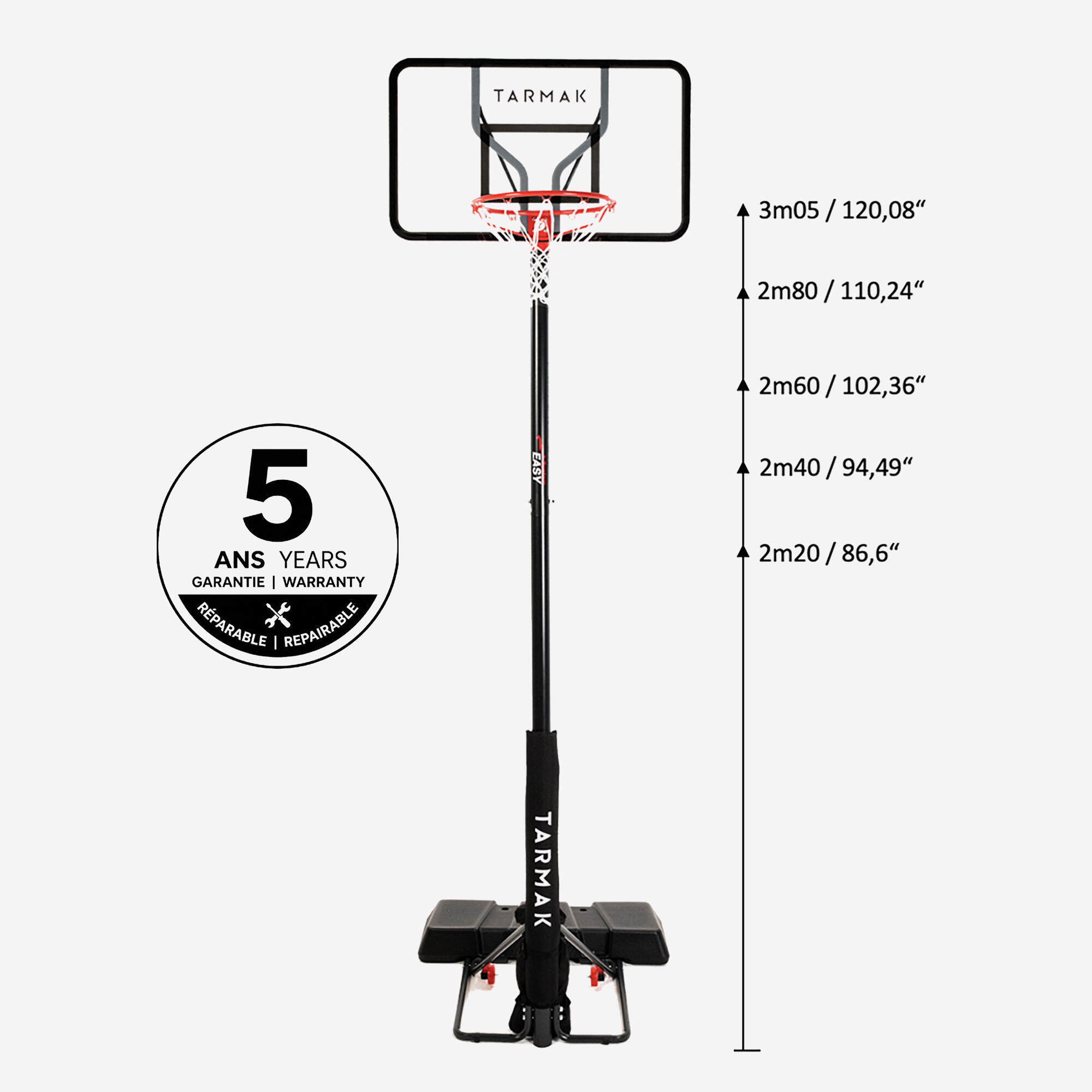 Panier de basketball sur pied réglable – B 100 Easy - TARMAK