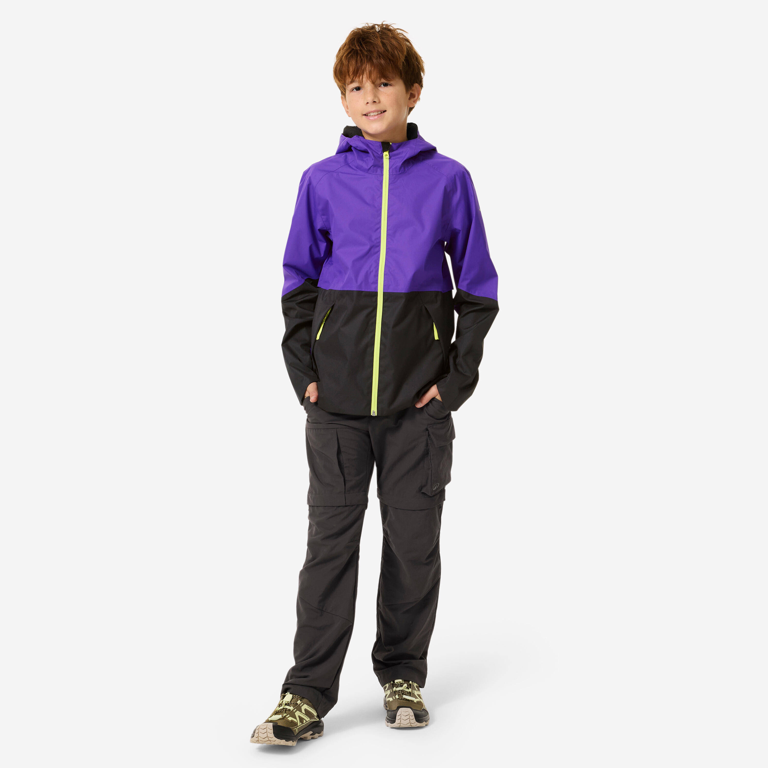 Kids’ waterproof hiking jacket, MH500 7-15 years - Twin Purple -  2
