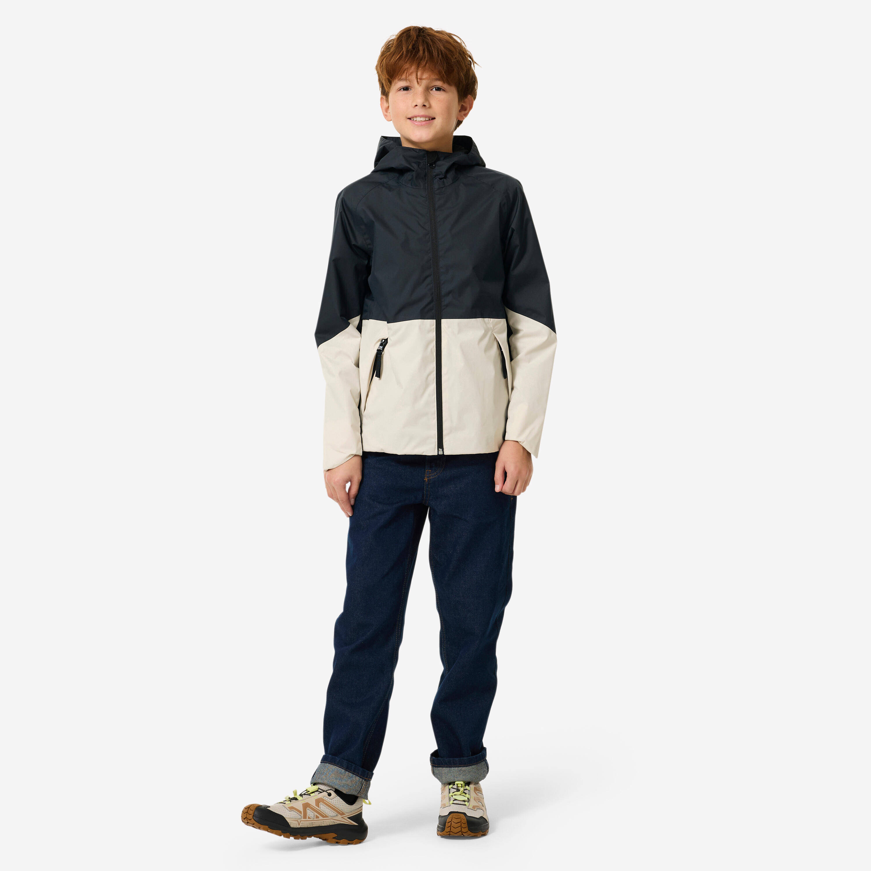 Kids’ waterproof hiking jacket, MH500 7-15 years - Twin Grey -  2