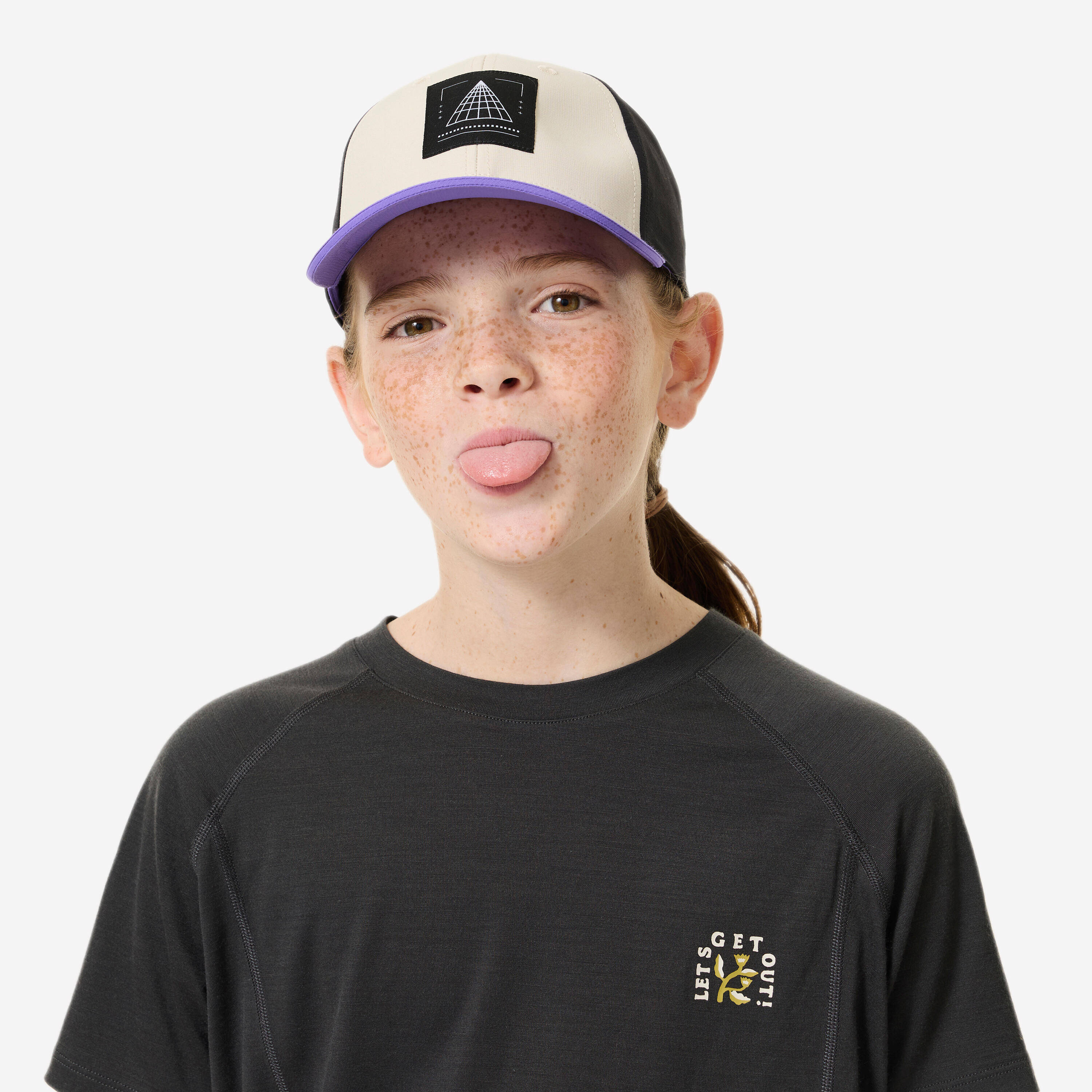 Kids’ hiking cap MH100, 7-15 years - Beige -  3