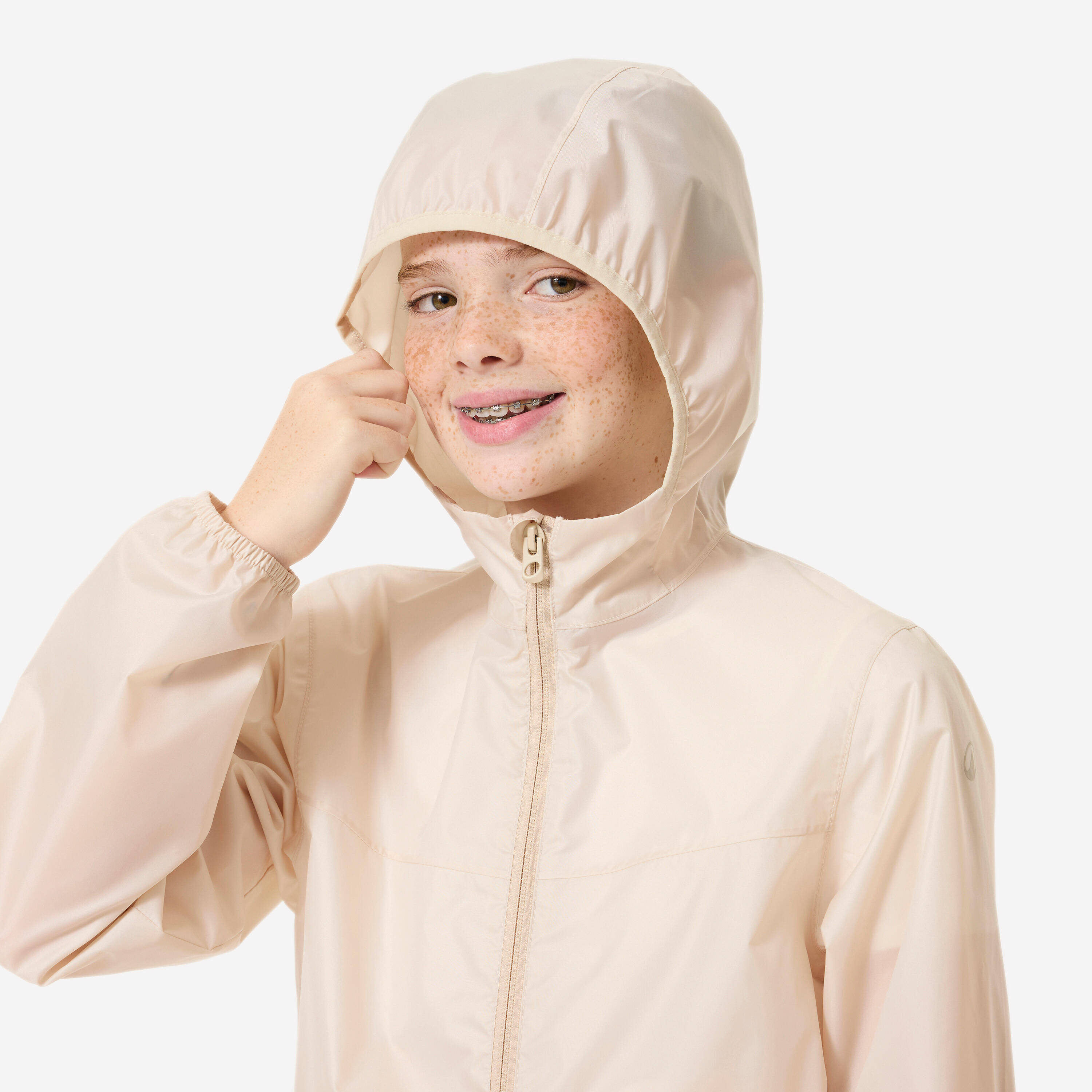 Juniors’ waterproof hiking jacket, 7-15 years, MH100 Zip - Beige -  5