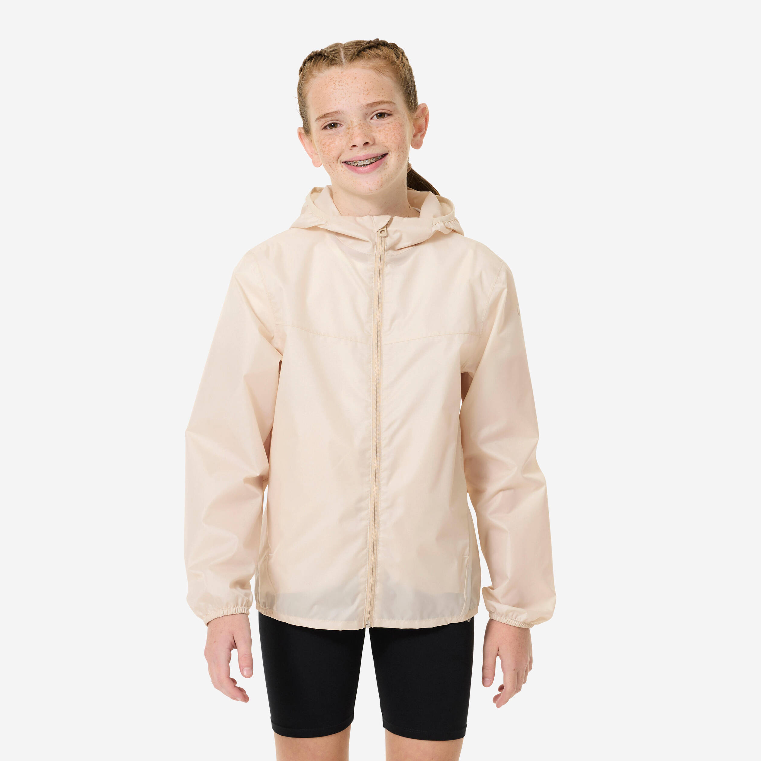Juniors’ waterproof hiking jacket, 7-15 years, MH100 Zip - Beige