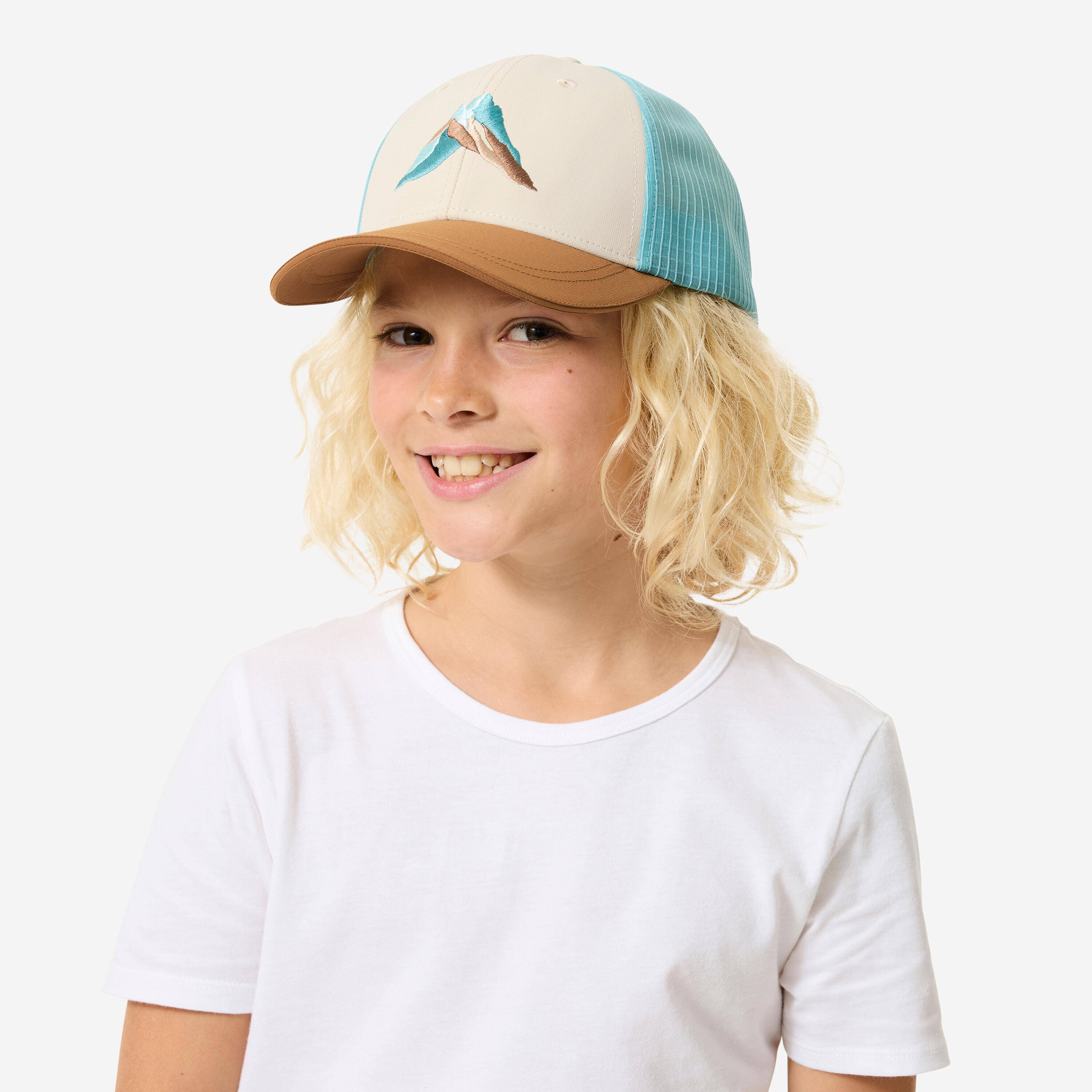 Kids’ Trucker hiking cap MH100, 7-15 years - Beige -  3
