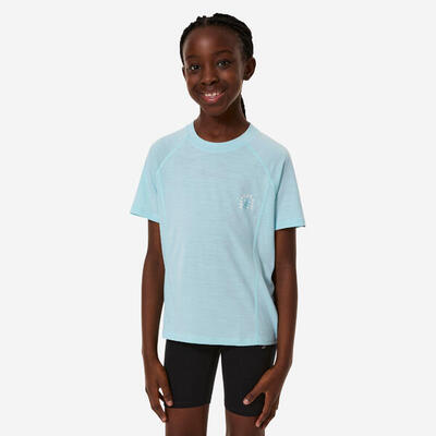 T-shirt lana merinos trekking bambino MH900 WOOL azzurra
