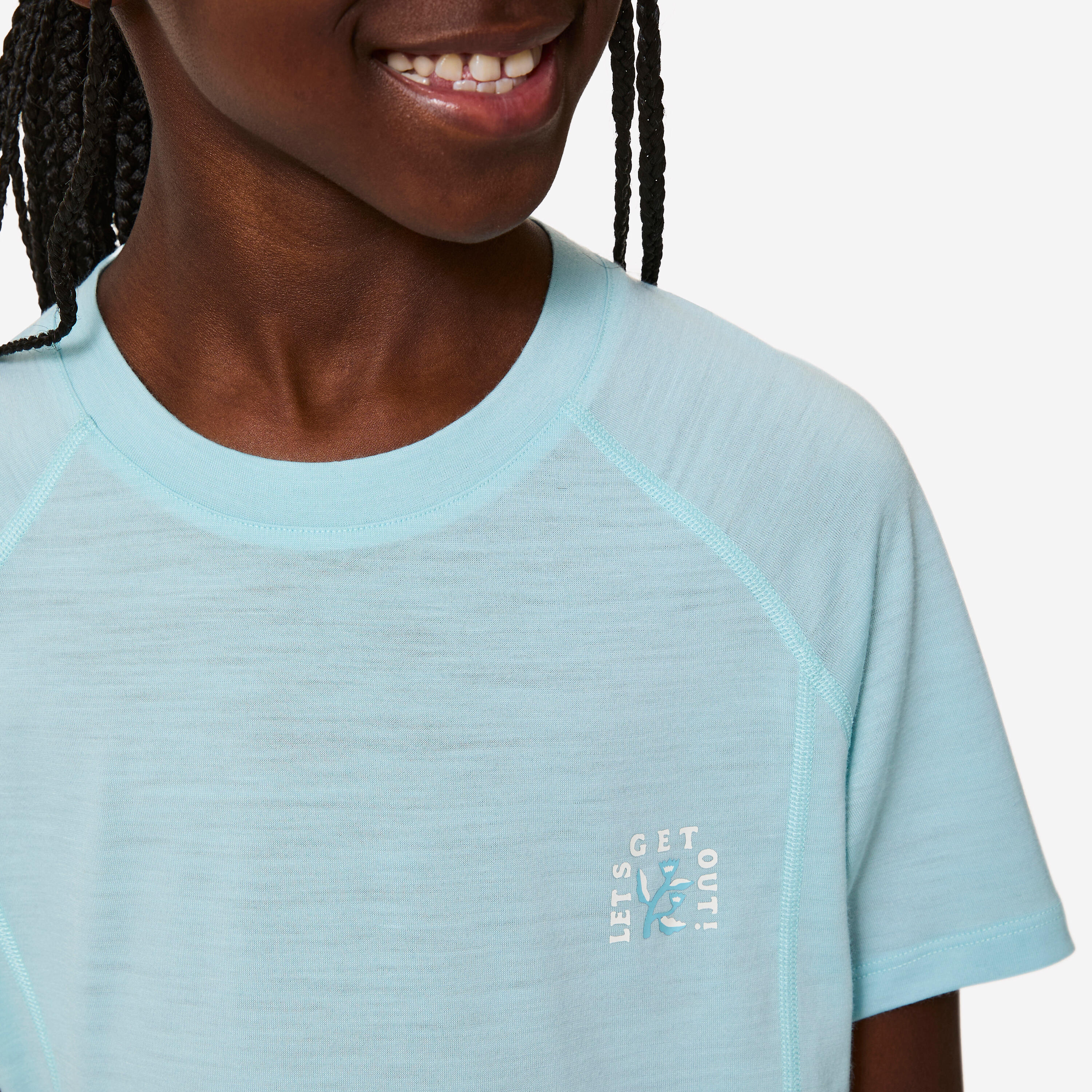T-shirt de Caminhada Merinos MH900 Criança 7-15 anos Azul 4/5