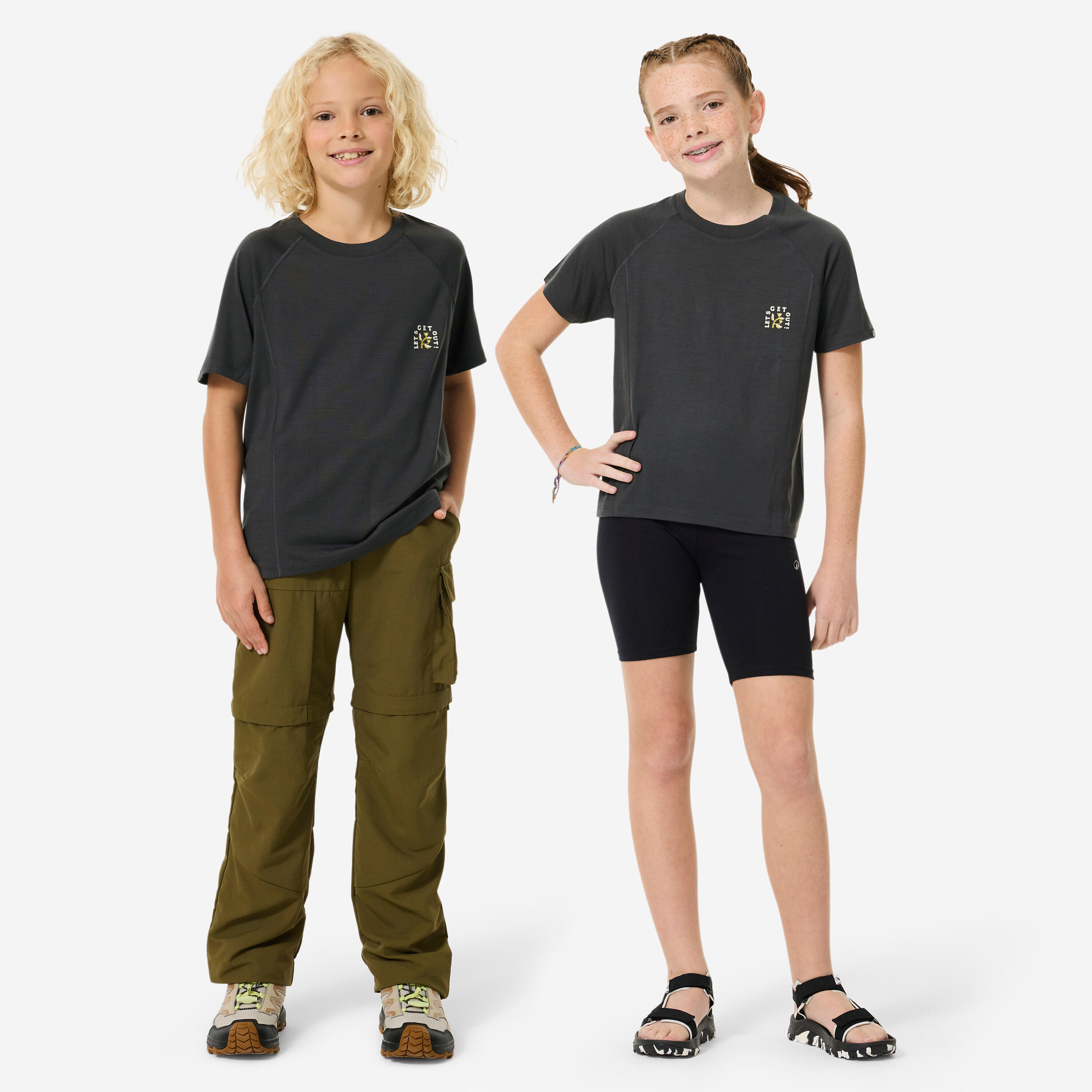 QUECHUA Kids’ Merino hiking T-shirt, 7-15 years, MH900 - Grey