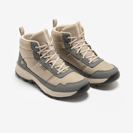 Черевики жіночі NH100 для туризму водонепроникні середньої висоти бежеві/хакі