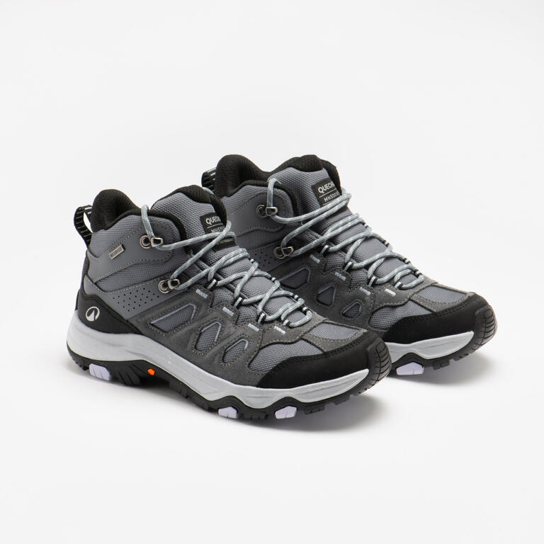 Women's Waterproof High-Rise Hiking Boots MH500 Grey