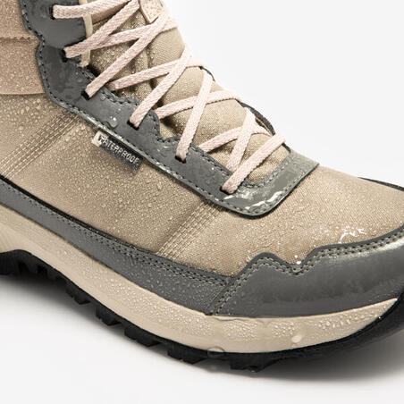 Черевики жіночі NH100 для туризму водонепроникні середньої висоти бежеві/хакі