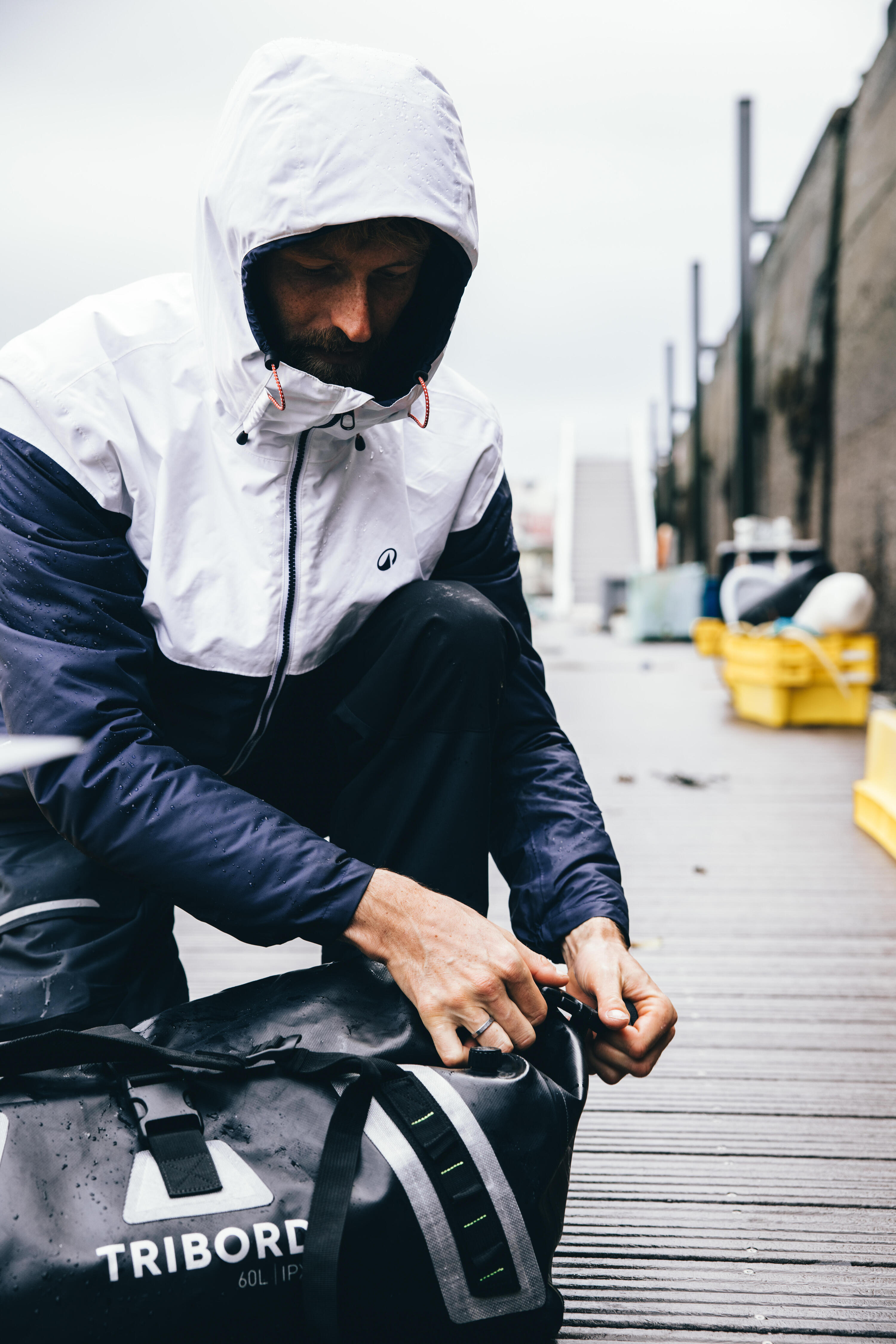 Segeljacke warm wasserdicht Herren – Sailing 100, Blau und Weiss 16/16