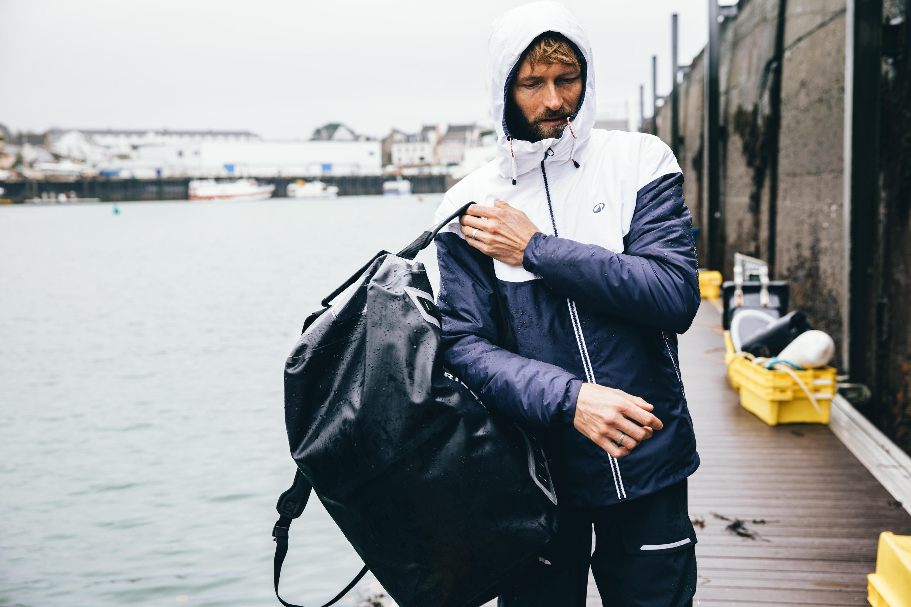 Segeljacke warm wasserdicht Herren – Sailing 100, Blau und Weiss 13/16