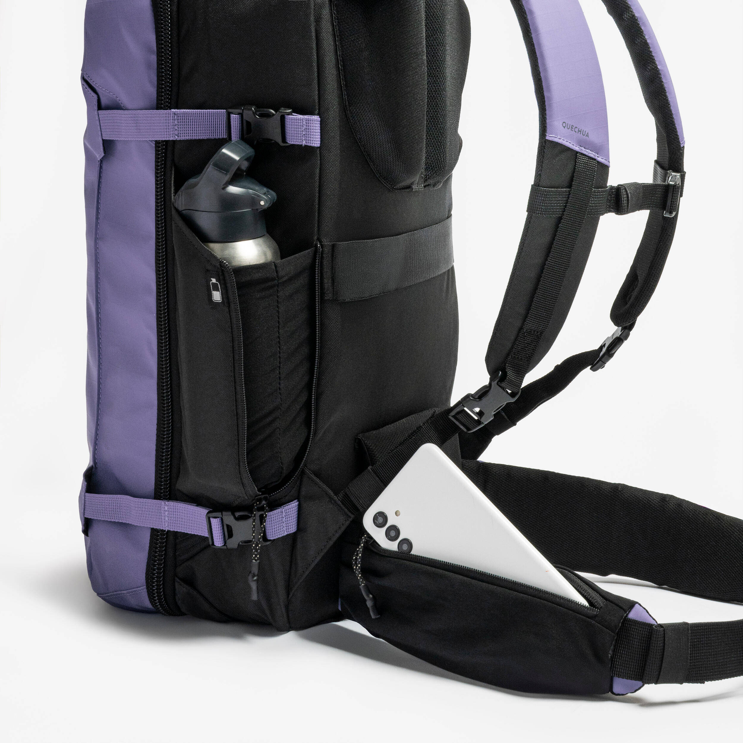 Suitcase-style opening hiking backpack 30 L, Travel 500 Organiser - Purple -  4