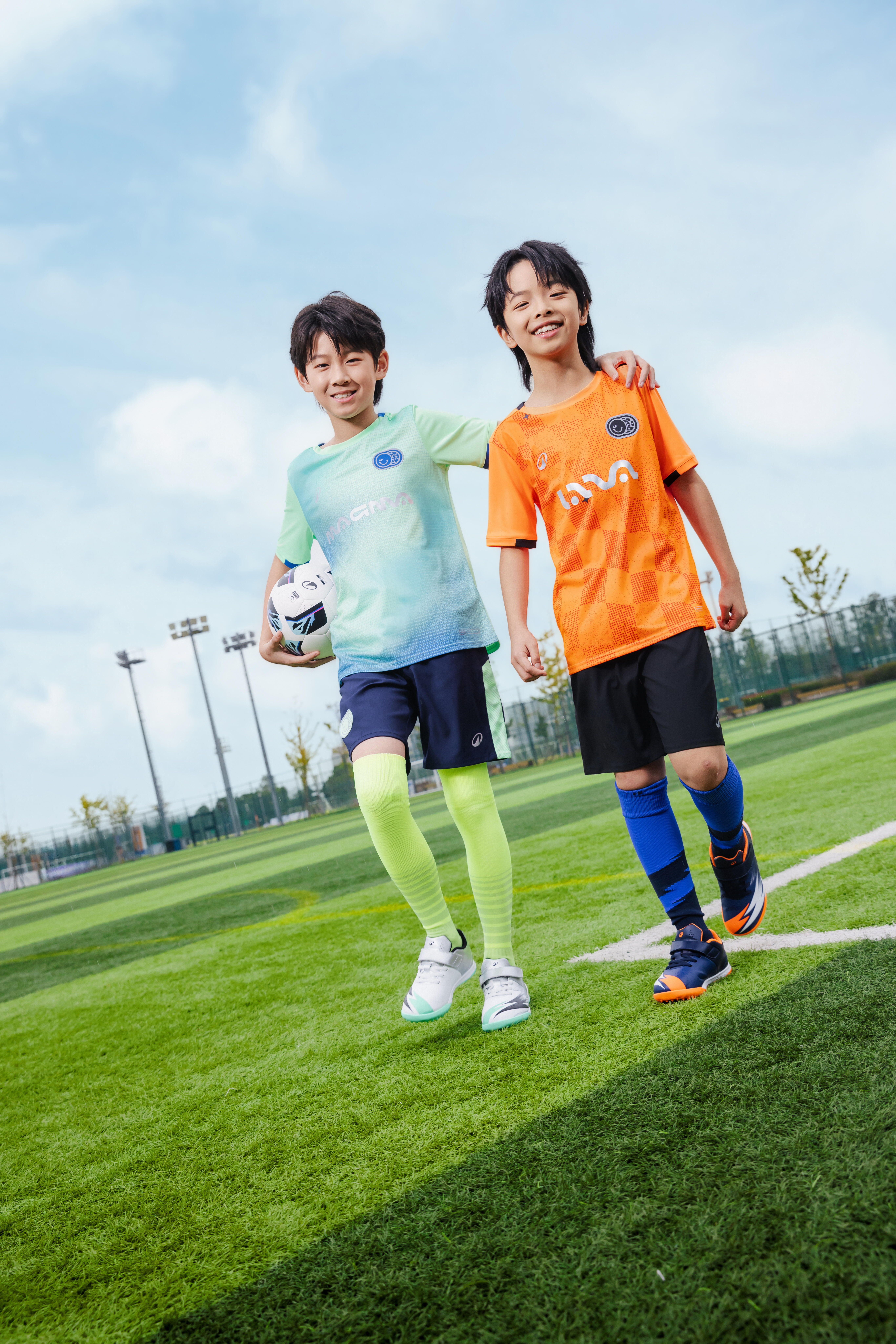Kids' Short-Sleeved Football Shirt Viralto Kids Check - Orange/Black