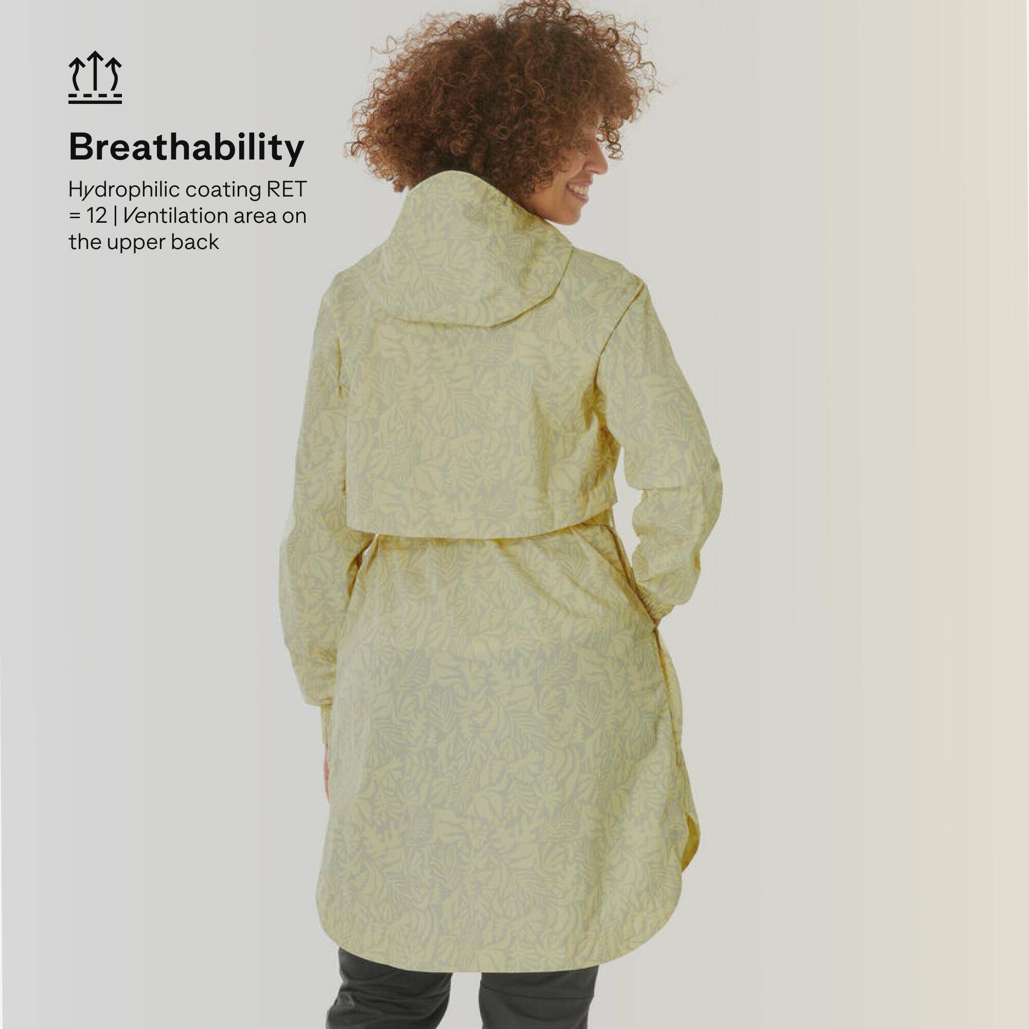 Women’s waterproof hiking jacket, Raincut Long - Yellow -  4