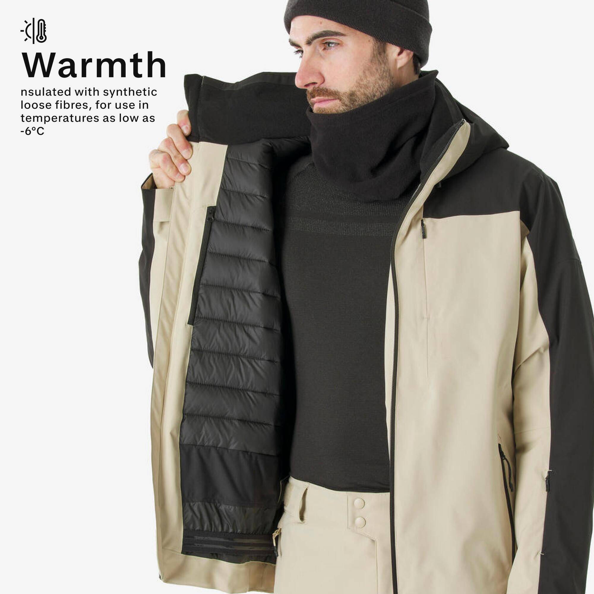 Men's warm and waterproof ski and snowboard jacket, JKT 500 beige and black -  5
