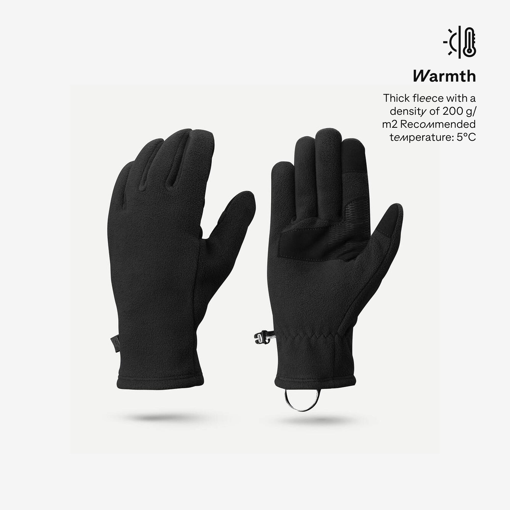 Adult mountain trekking fleece gloves - MT500 Black