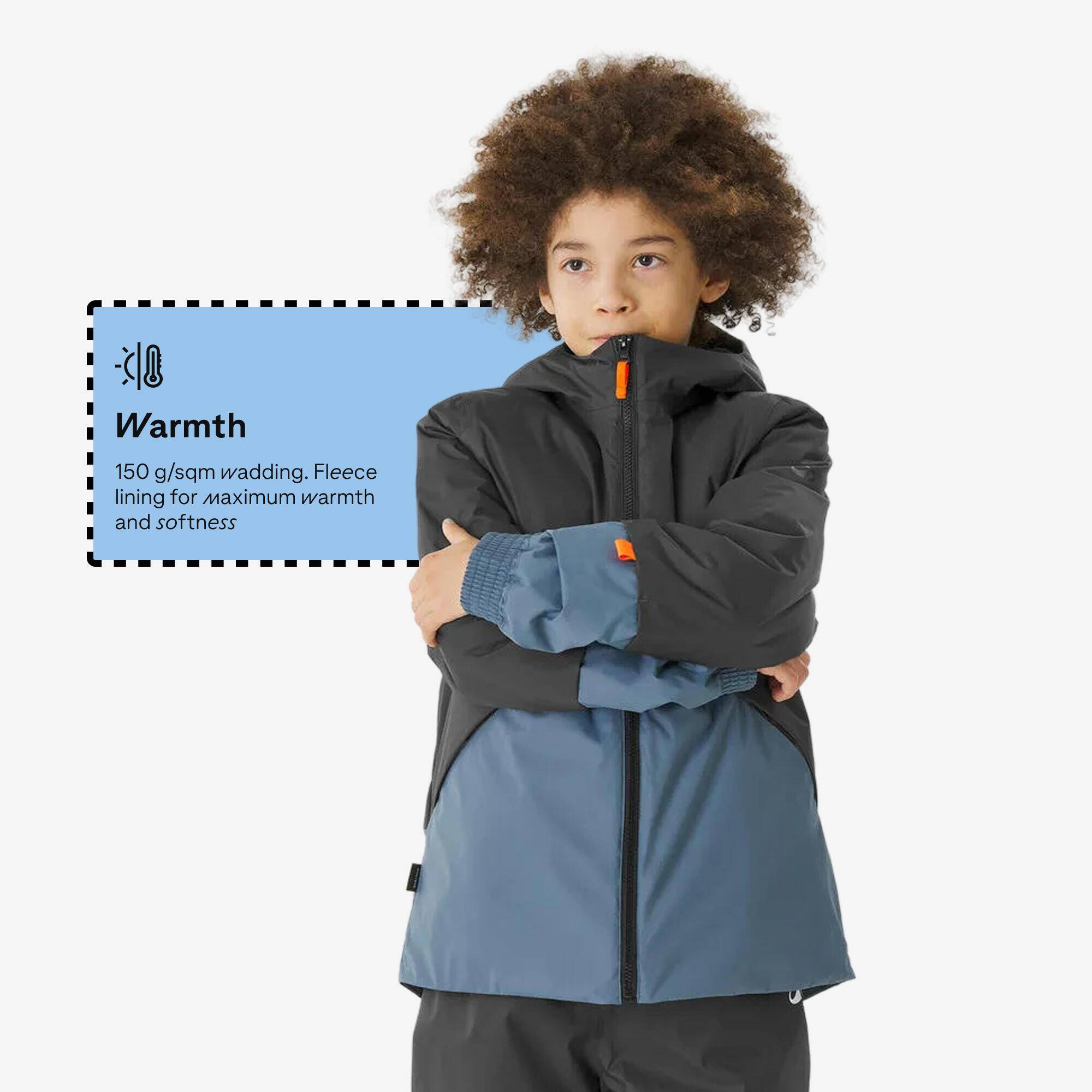Kids’ warm ski jacket, 5-15 years, SKI100 - Blue and Grey -  5
