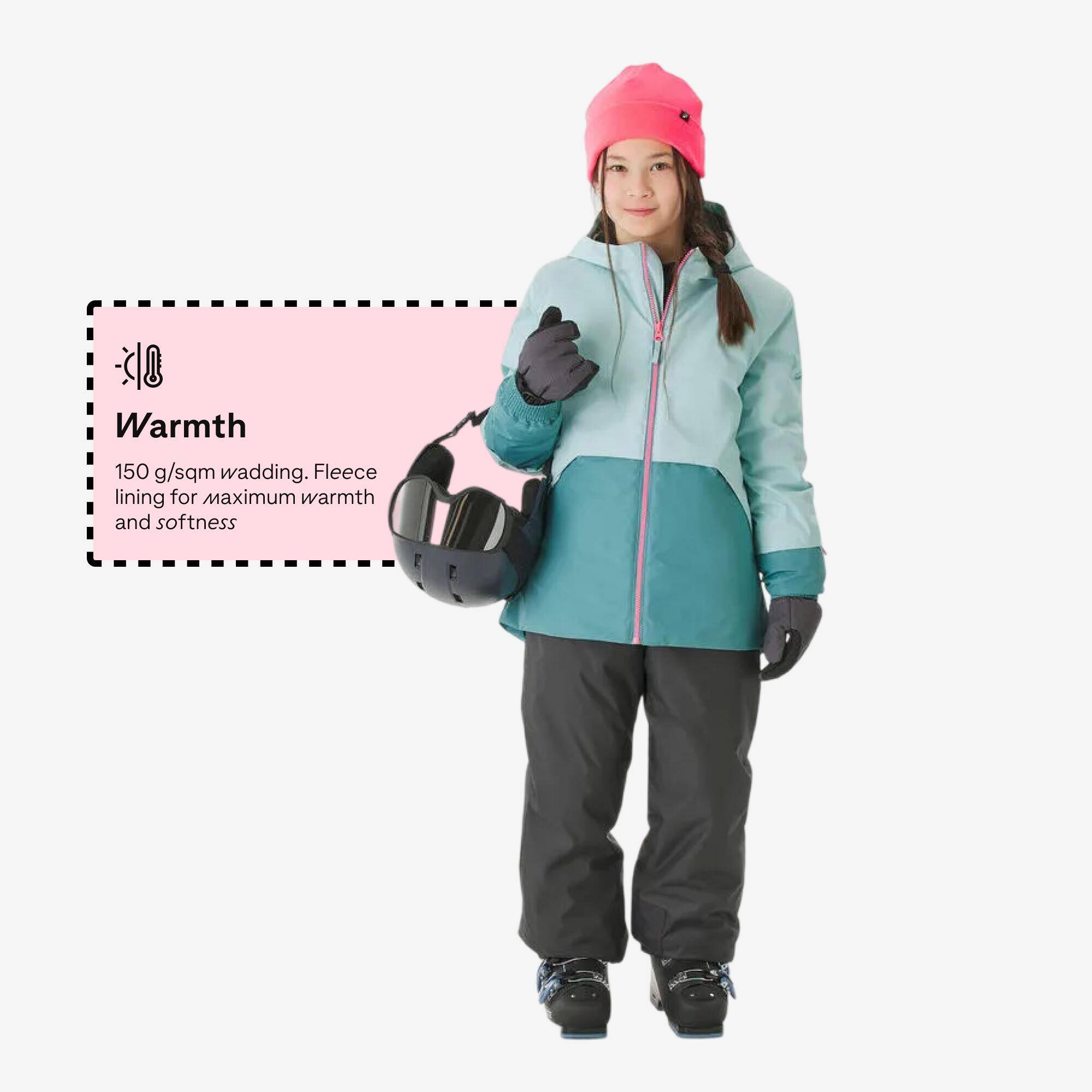 Kids’ warm ski suit, 5-15 years, SKI100 - Turquoise -  3
