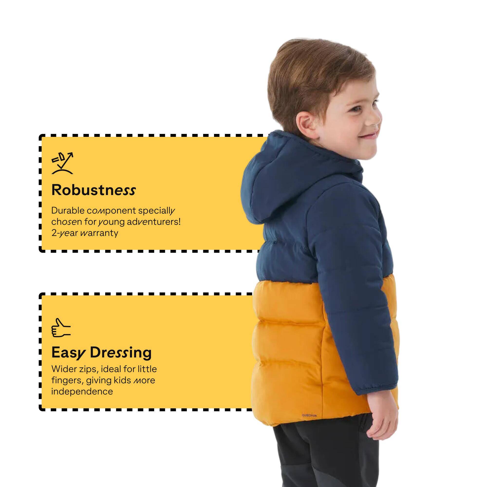 Kids’ padded hiking jacket, 2-6 years NH500 - Blue and Brown -  5