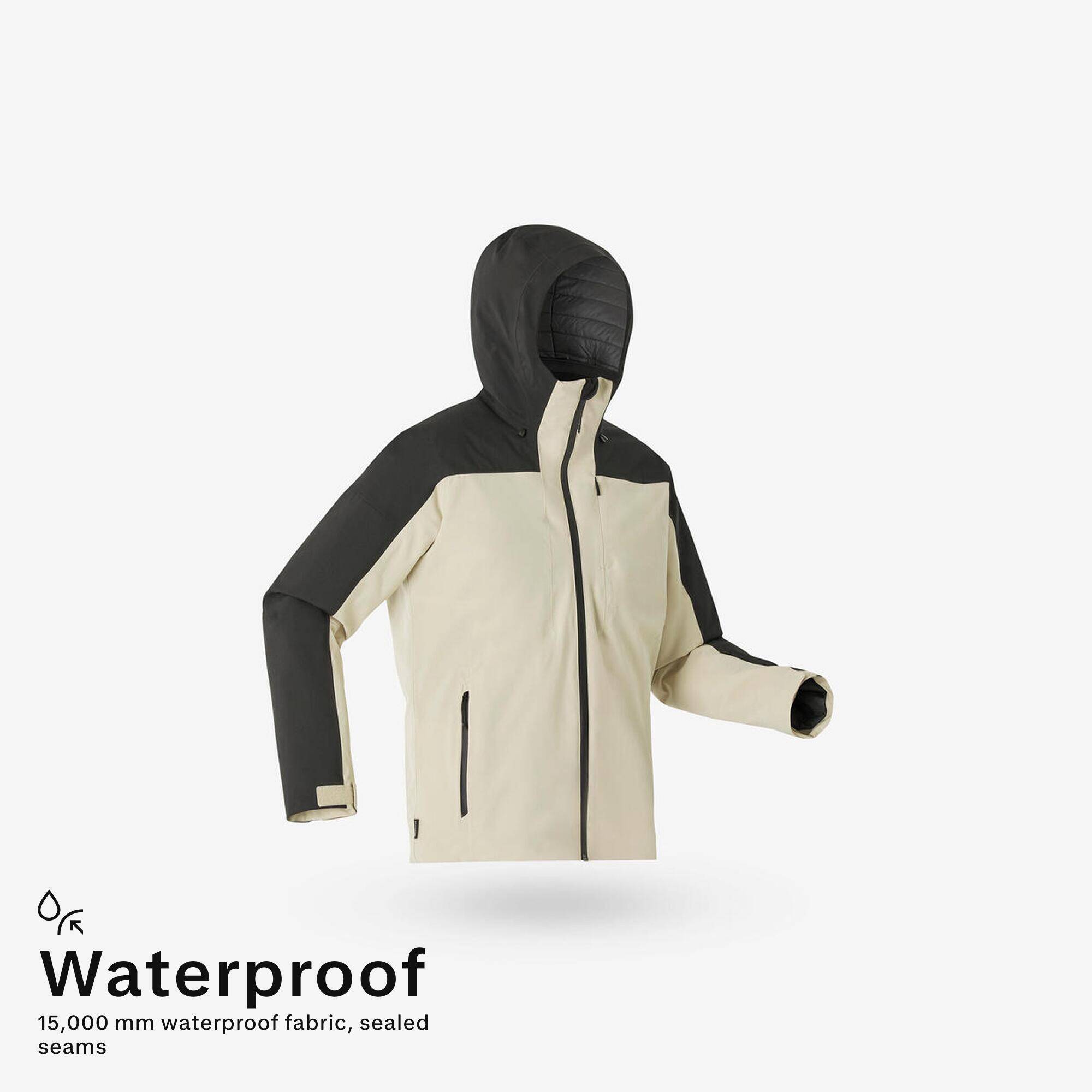Men's warm and waterproof ski and snowboard jacket, JKT 500 beige and black -  3