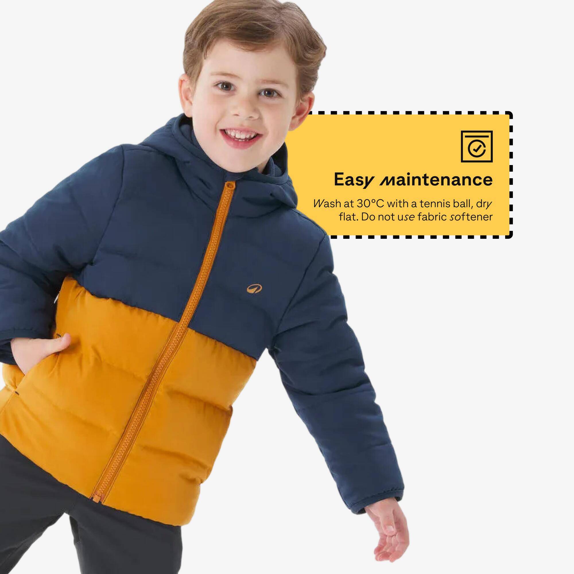 Kids’ padded hiking jacket, 2-6 years NH500 - Blue and Brown -  4