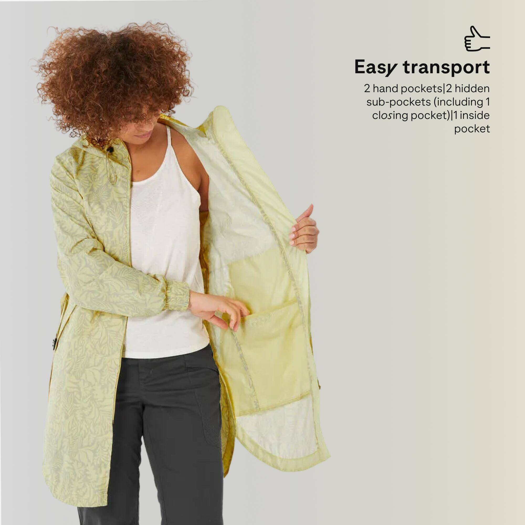 Women’s waterproof hiking jacket, Raincut Long - Yellow -  3