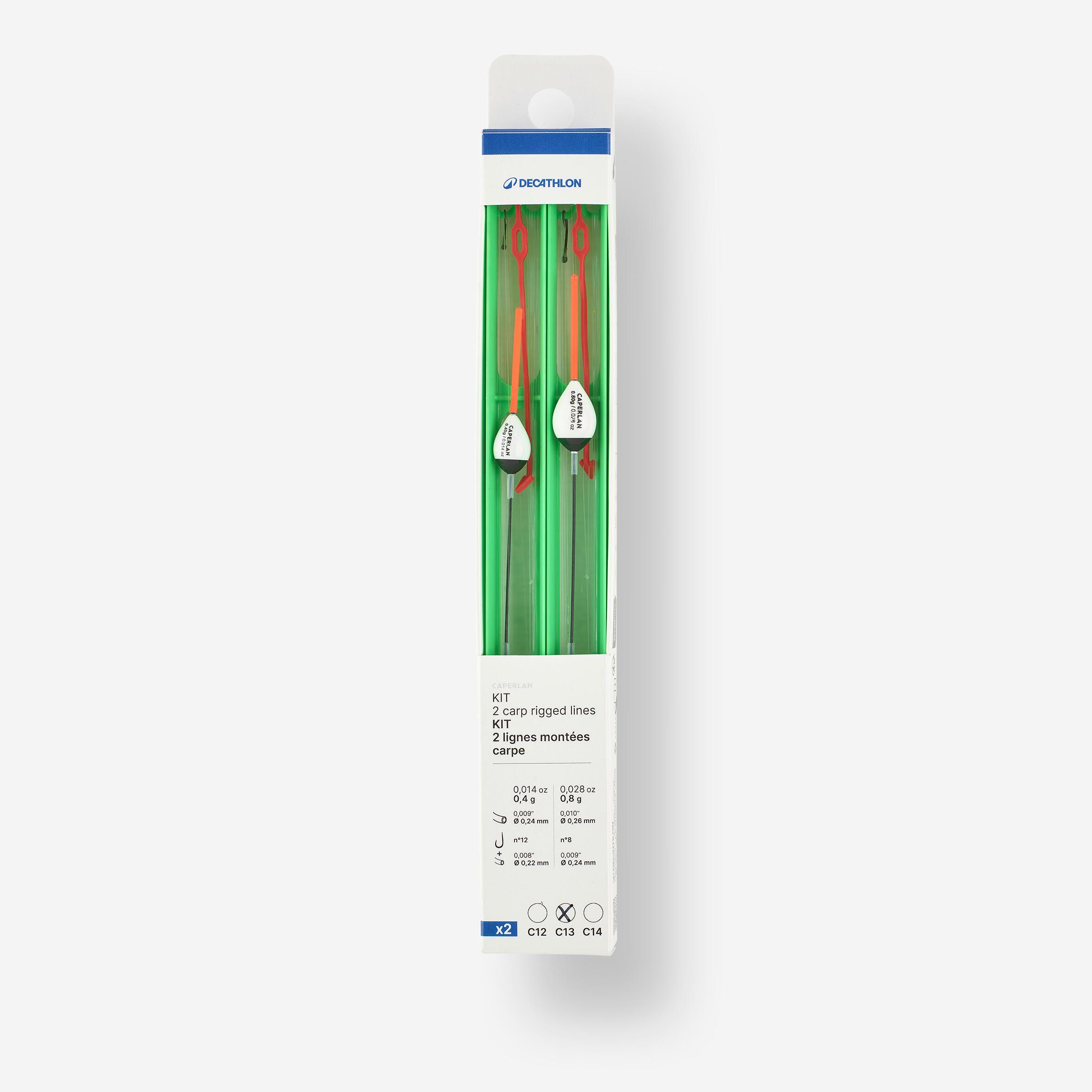 Lot de 2 lignes montées C13 0.4g 0.8g pour la pêche de la carpe au coup 2/4