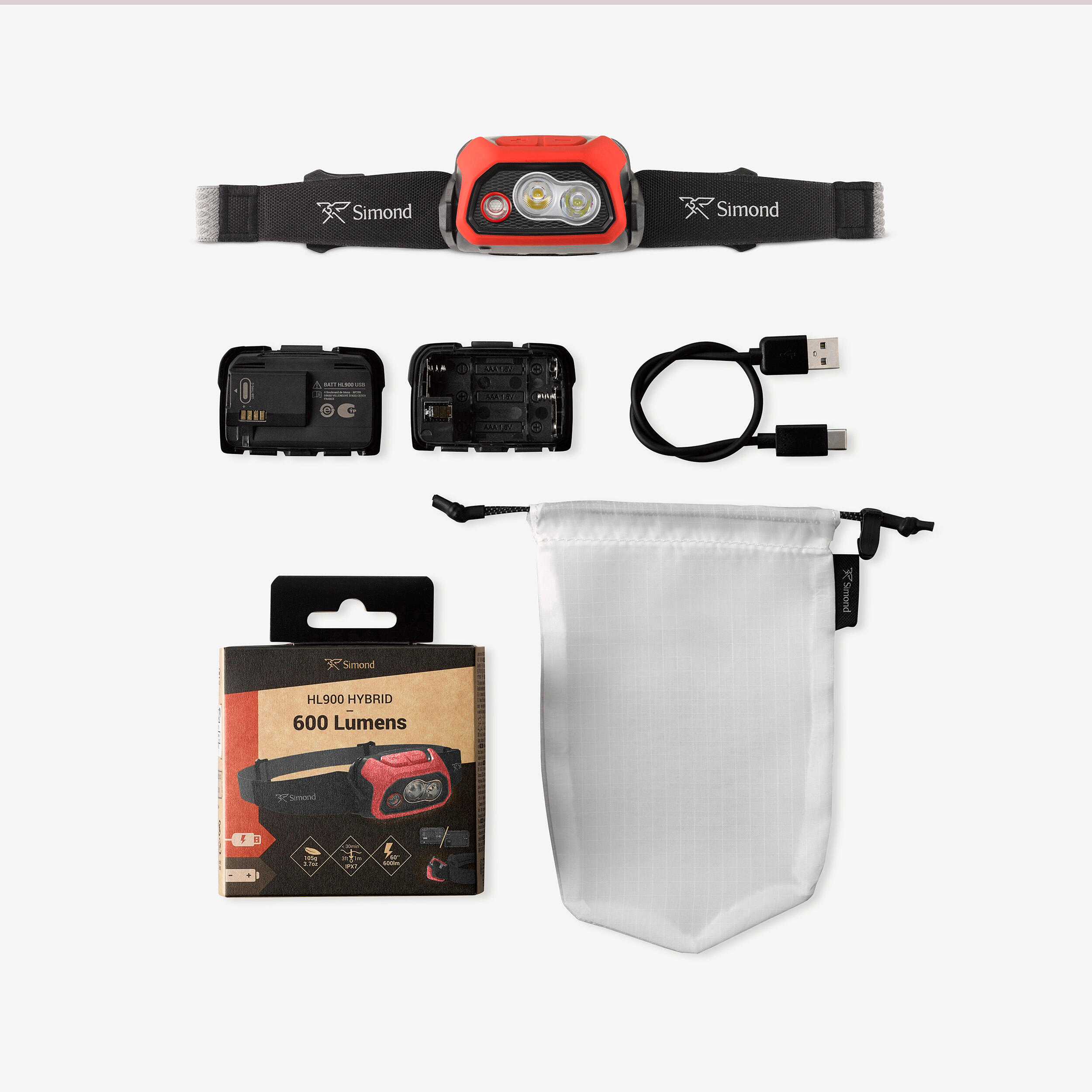 Hiking Headlamp 600 Lumen, HL 900 USB V3 - SIMOND