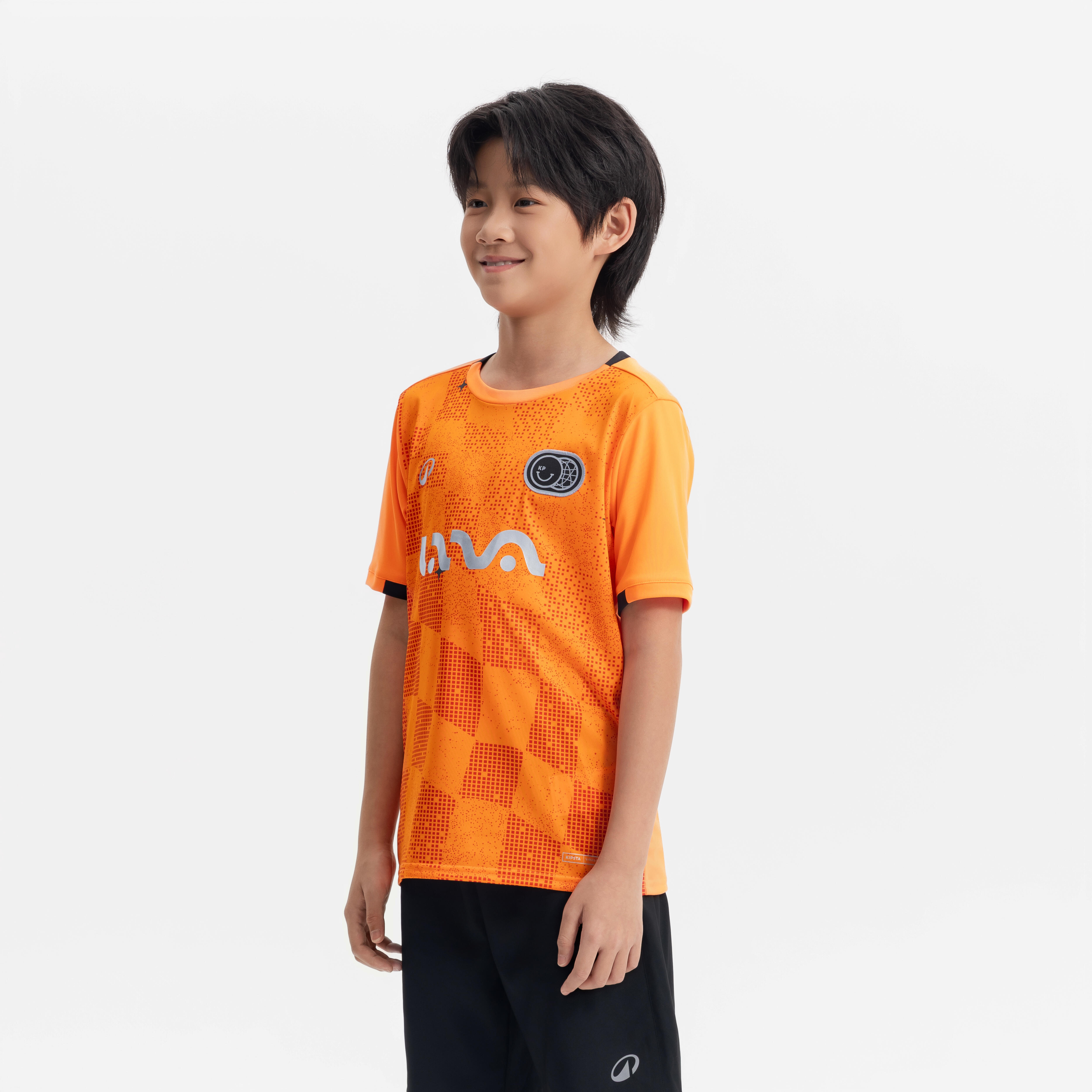 Kids' Short-Sleeved Football Shirt Viralto Kids Check - Orange/Black