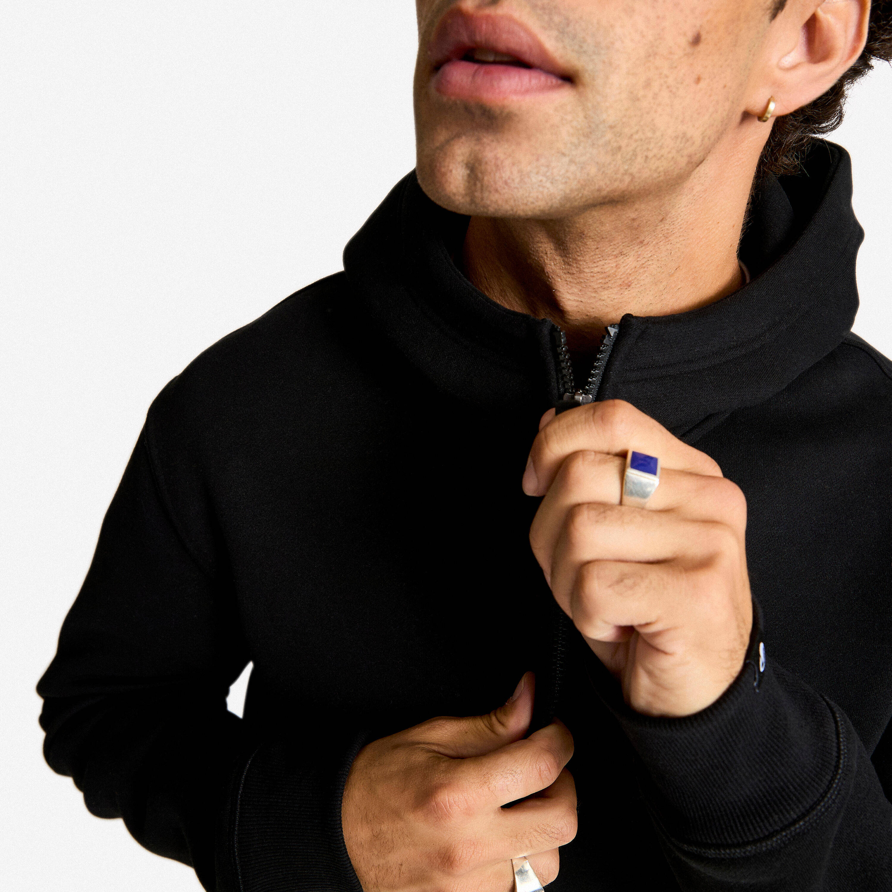 Men's Zip-Up Fitness Hoodie - Black -  4