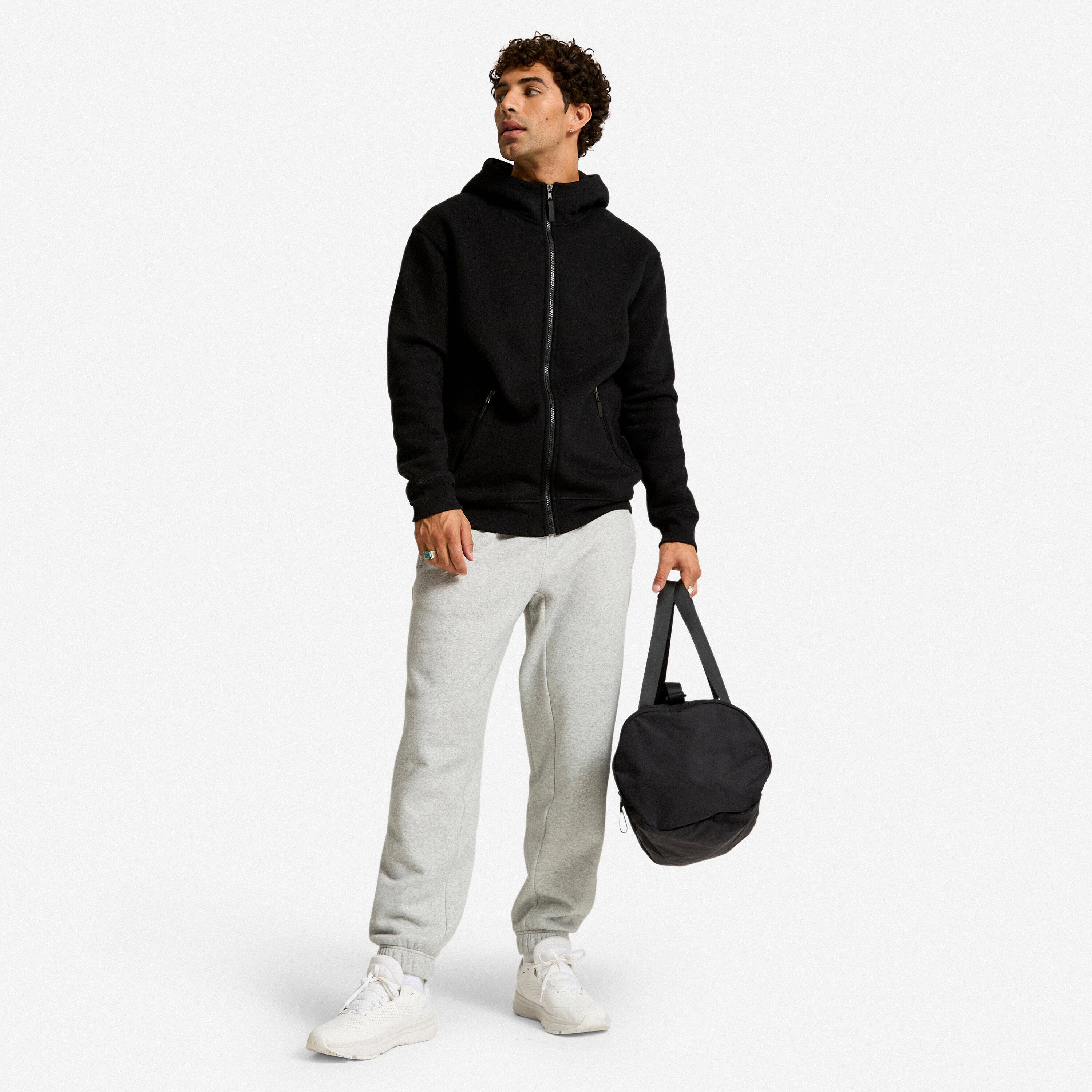 Men's Zip-Up Fitness Hoodie - Black -  2
