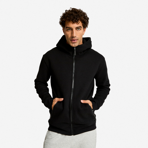 Sweat zippé avec capuche fitness homme, noir