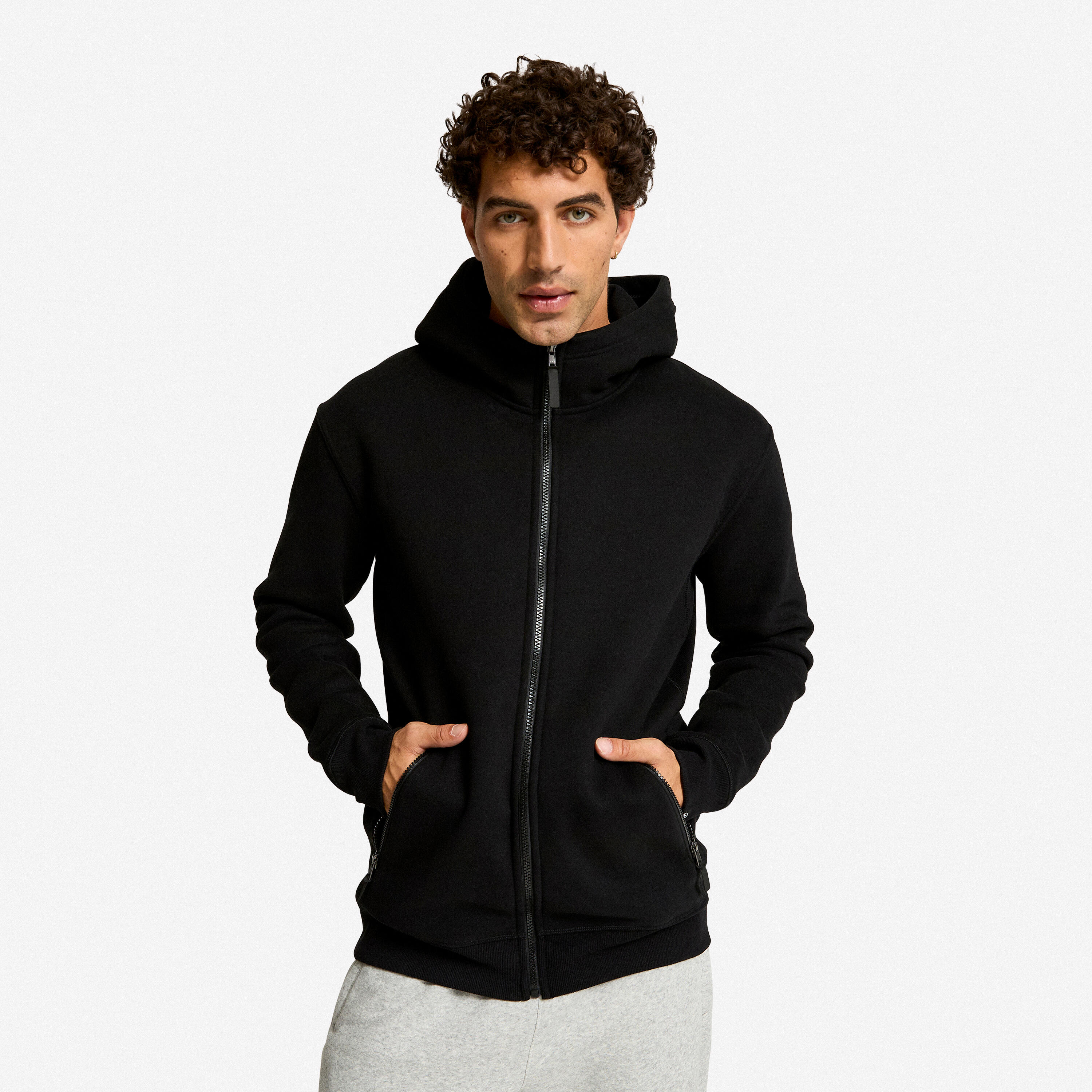 DOMYOS Men's Zip-Up Fitness Hoodie - Black