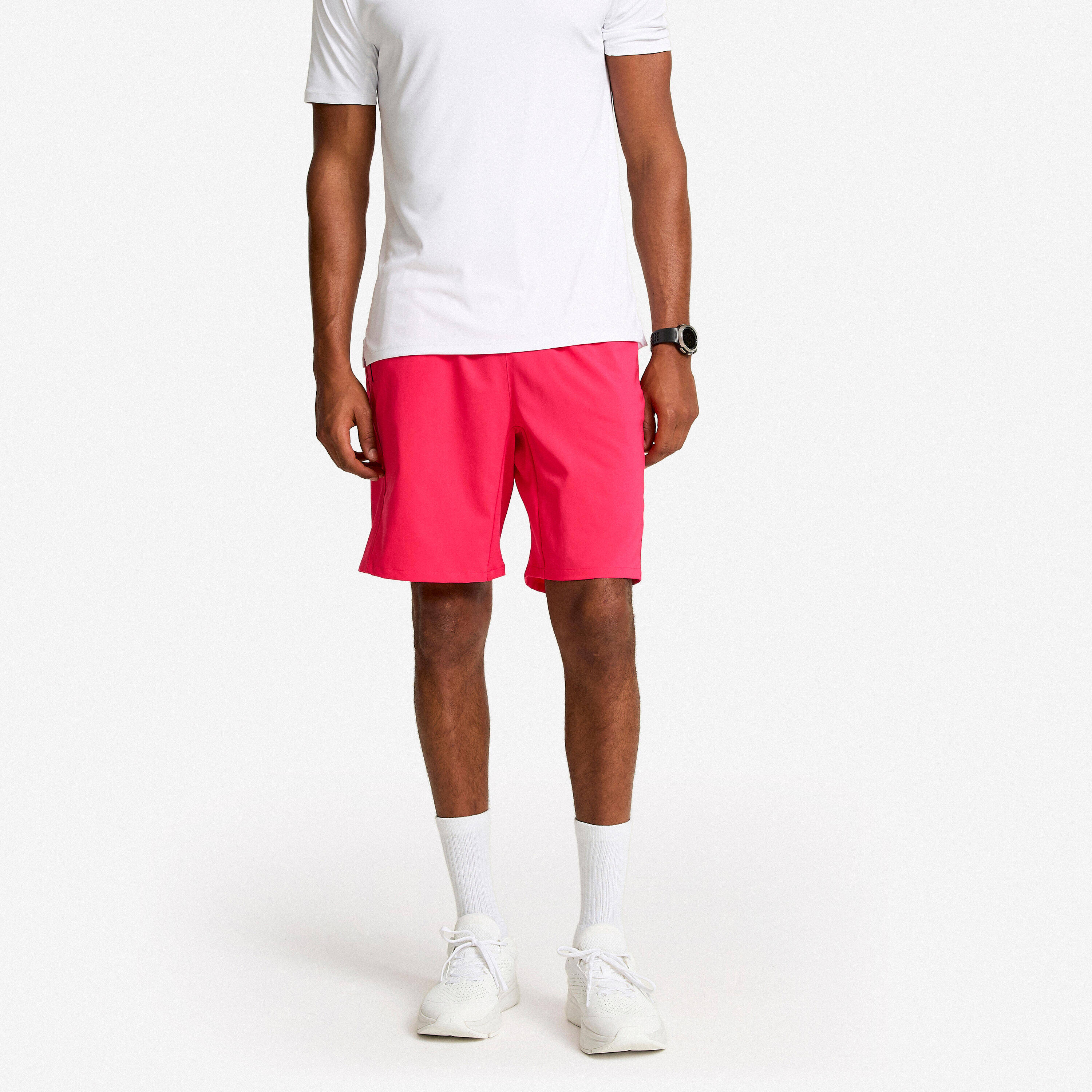 Men's Breathable Fitness Shorts with Zip-Up Pockets - Dark Pink -  1