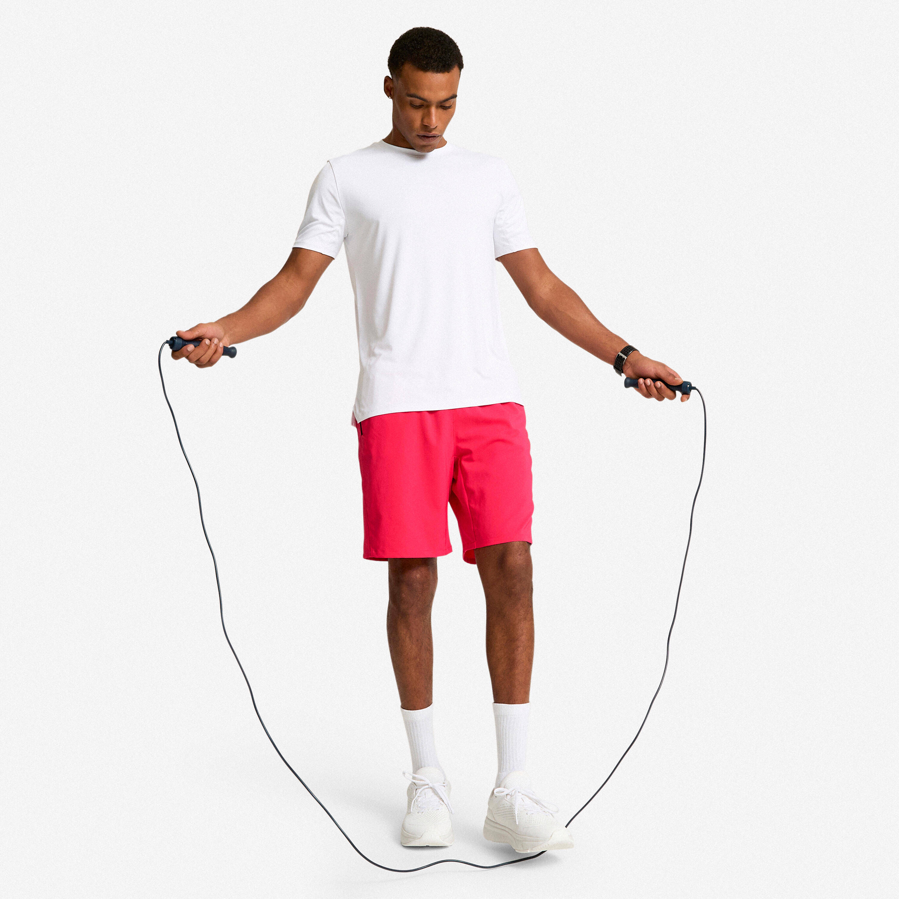 Men's Breathable Fitness Shorts with Zip-Up Pockets - Dark Pink -  2