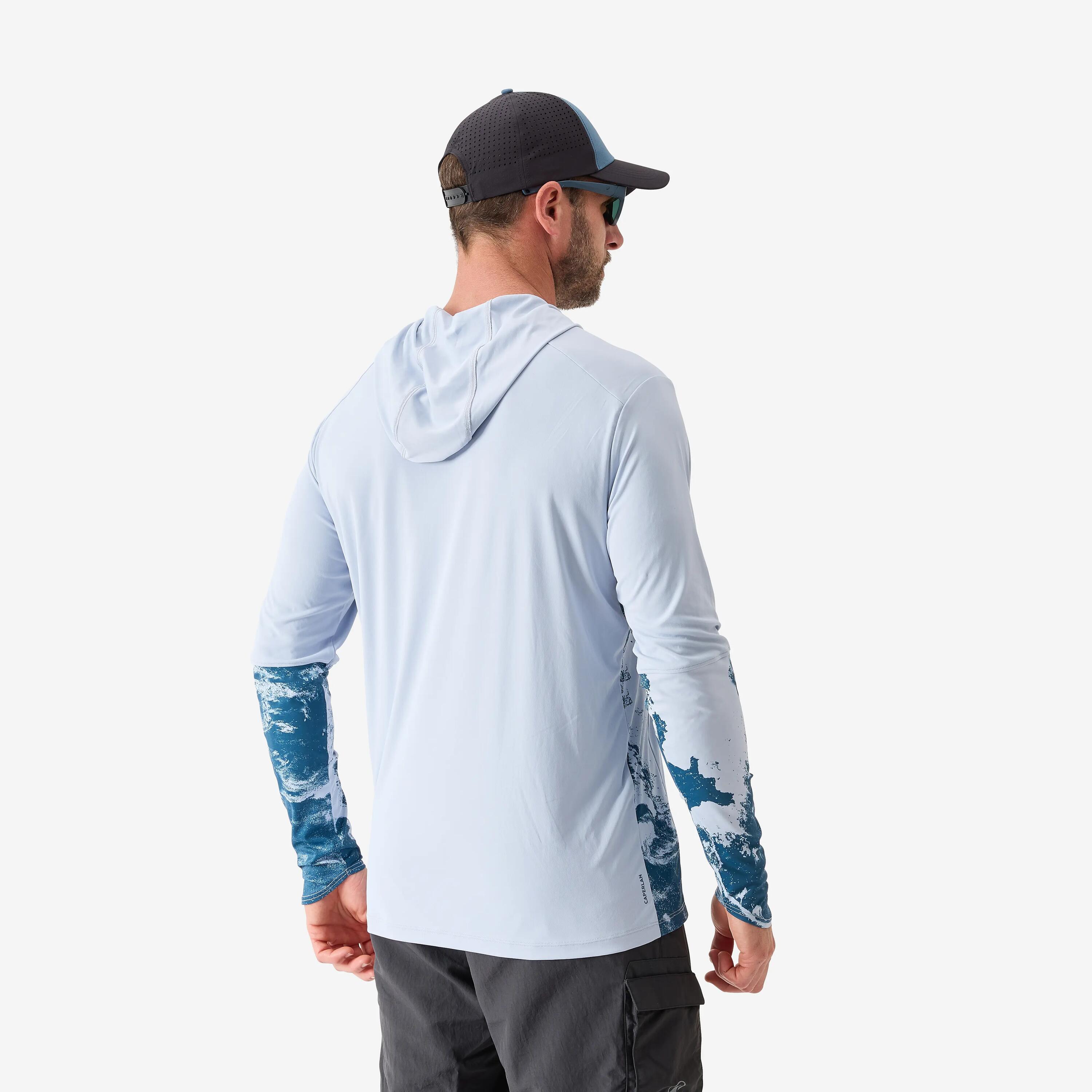 Camisola Anti-UV UPF 50+ de Pesca com Capuz 500 Azul 3/4