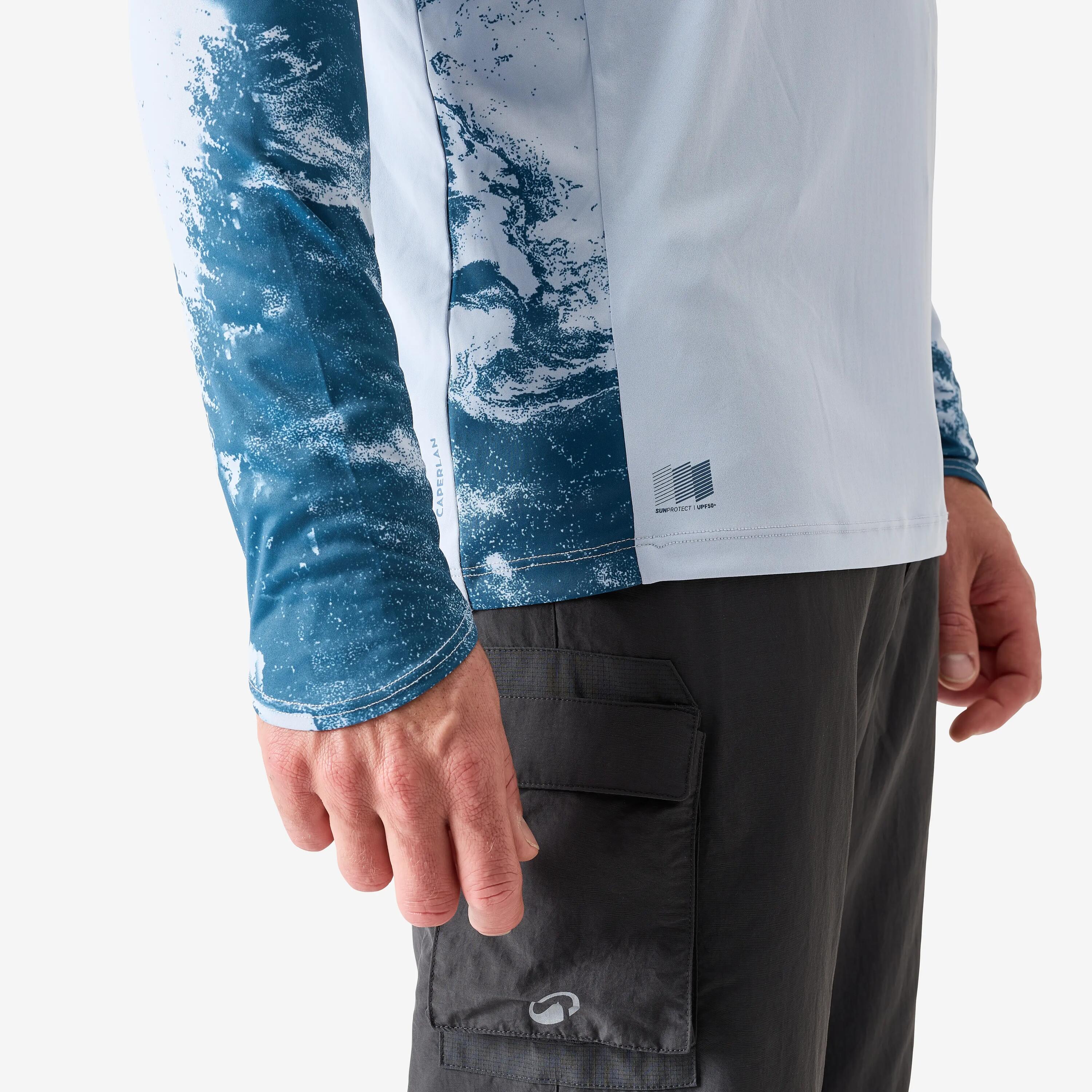 Camisola Anti-UV UPF 50+ de Pesca com Capuz 500 Azul 4/4