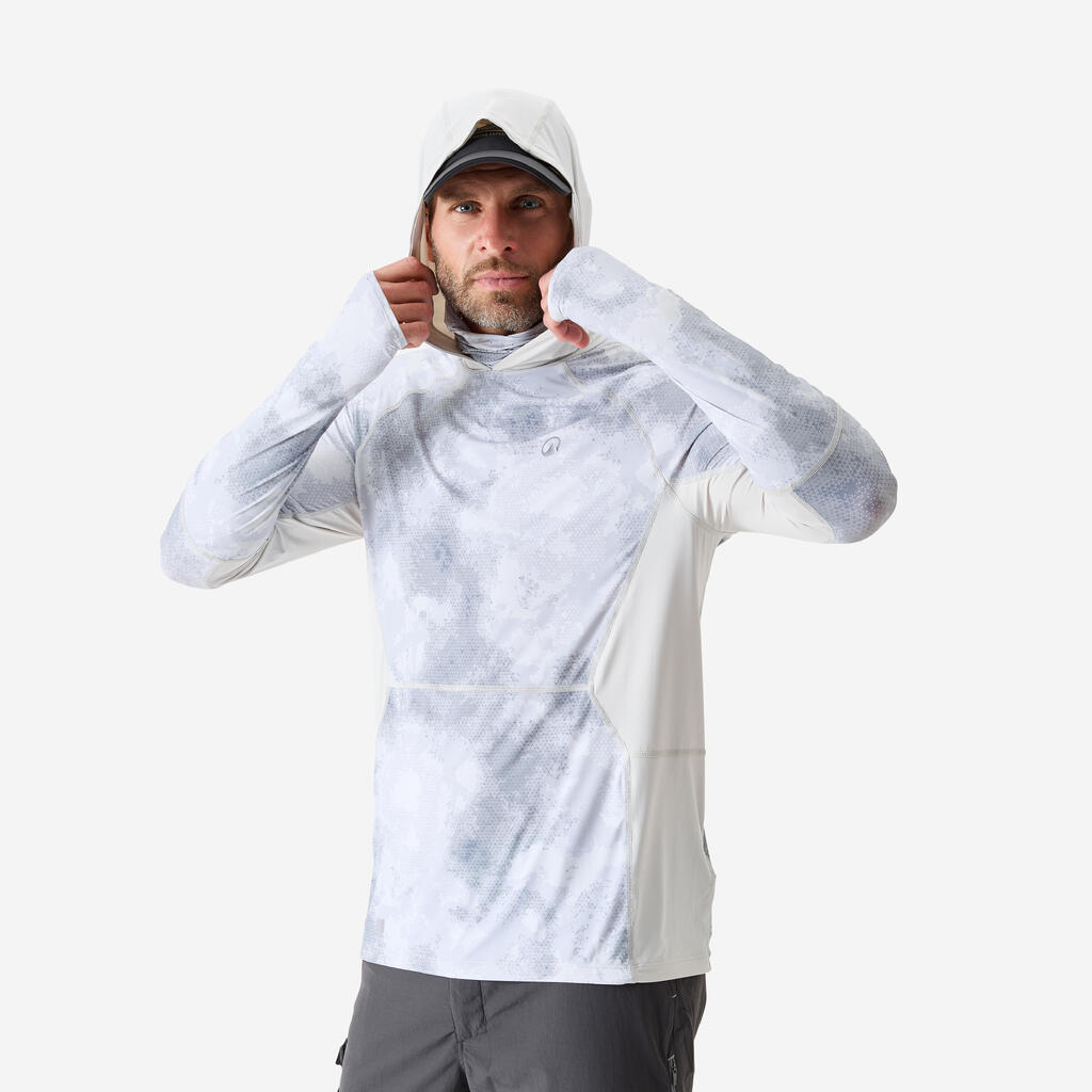 Tee-shirt de pêche Anti-UV 900 Cooling, Capuche et Tour de cou UPF 50+ Gris