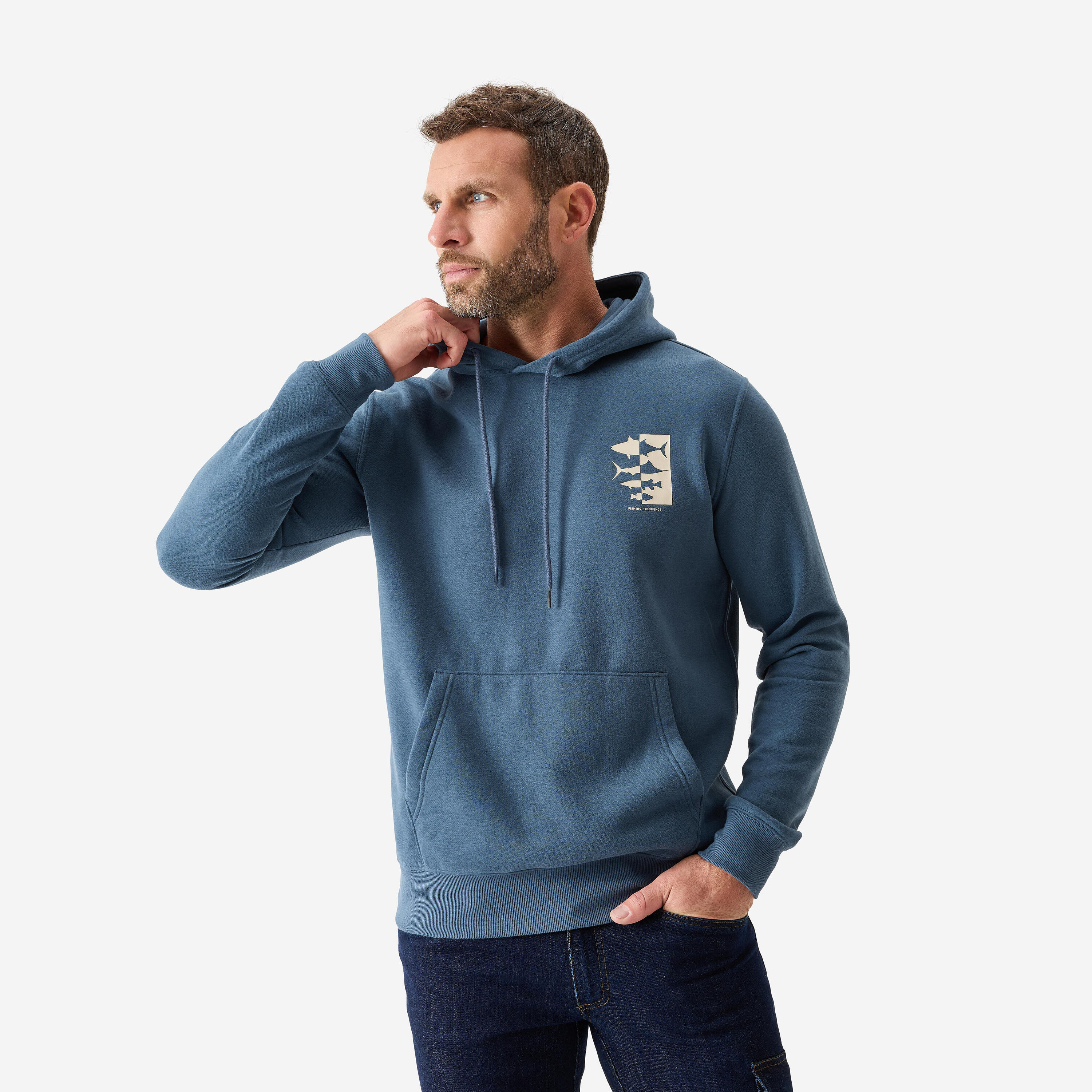 Sweatshirt com Capuz Quente de Pesca em Moletão Azul 3/7