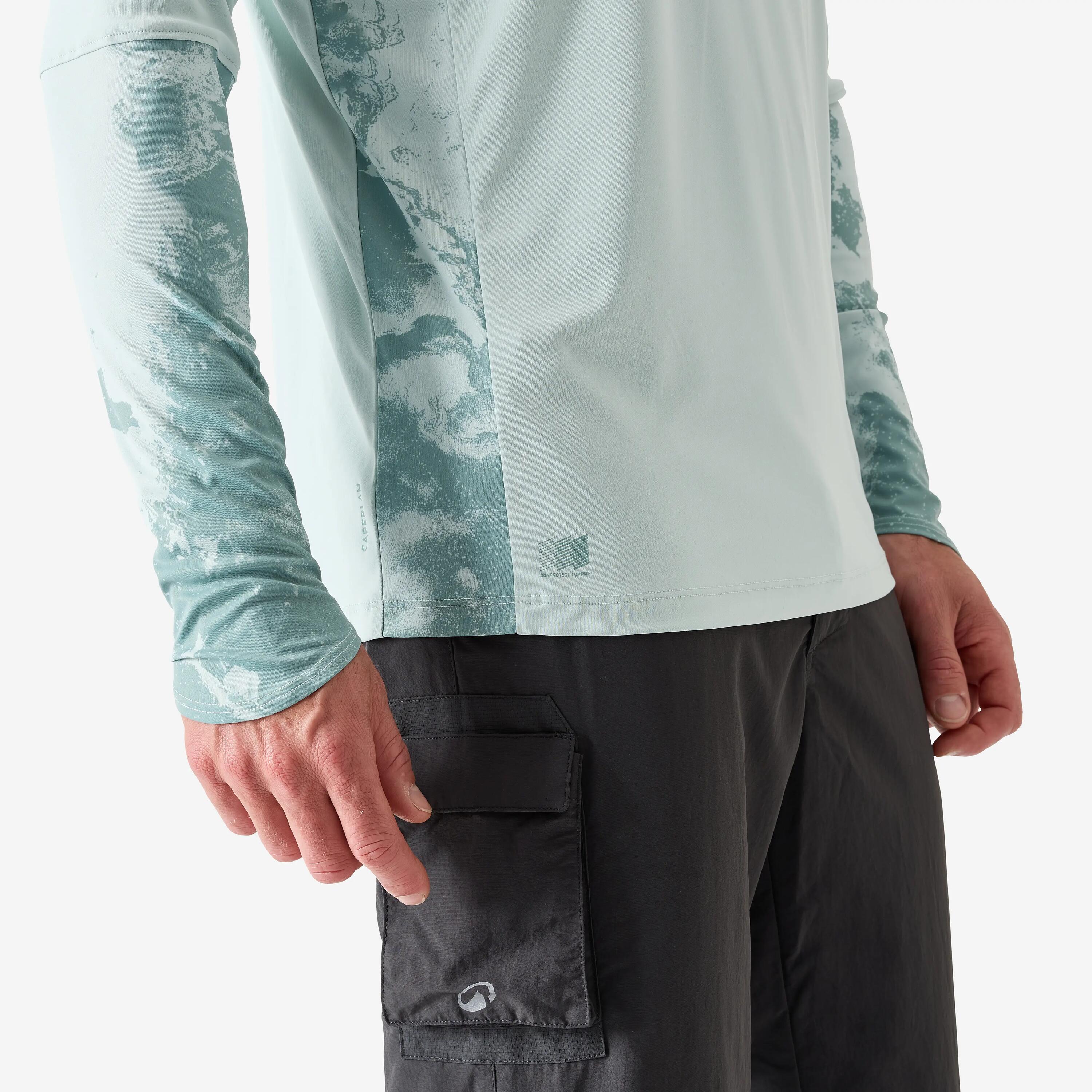 T-shirt de pesca Anti-UV 500 com Capuz UPF 50+ Verde claro 2/3
