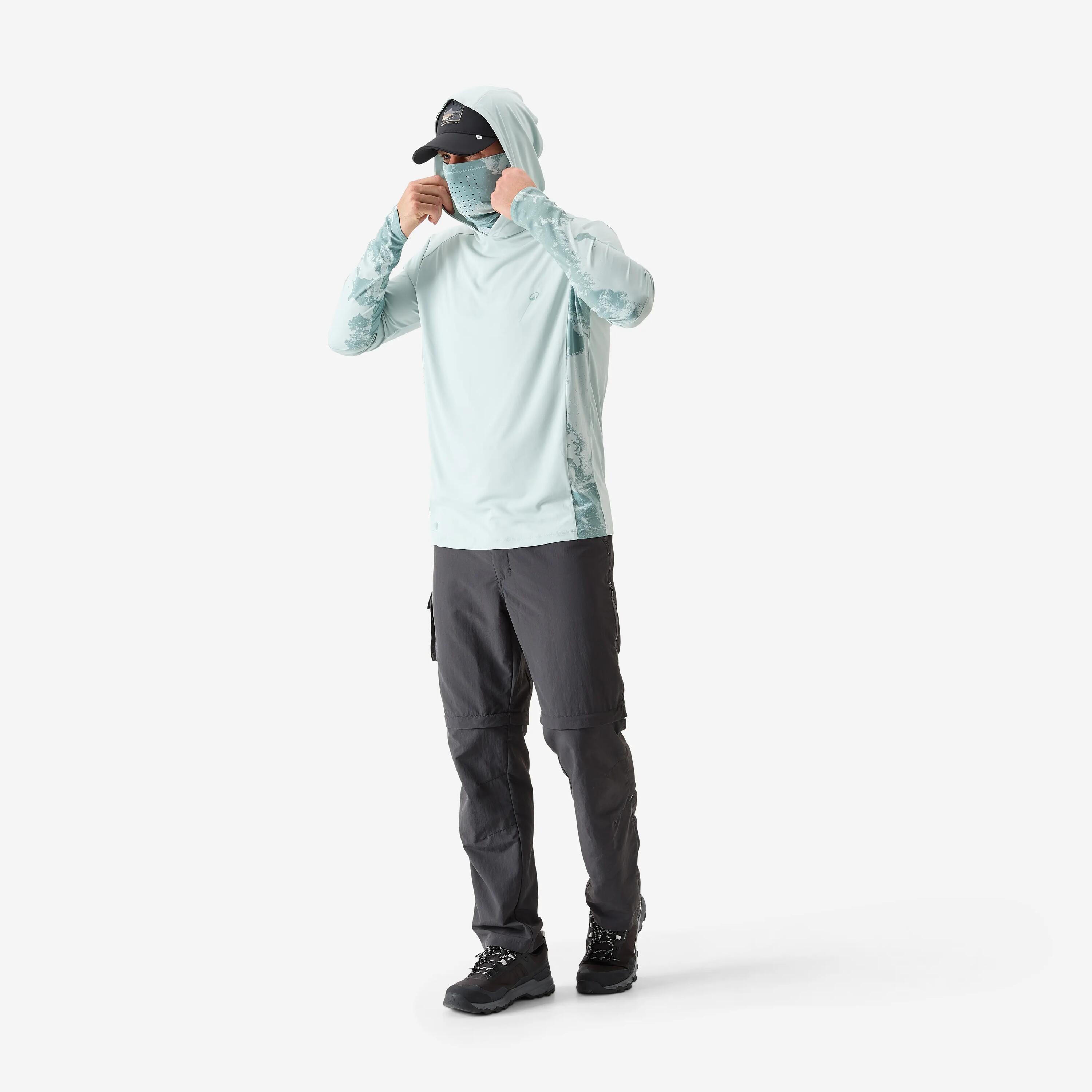 T-shirt pesca anti-UV 500 UPF 50+ con cappuccio verde chiaro 2/4