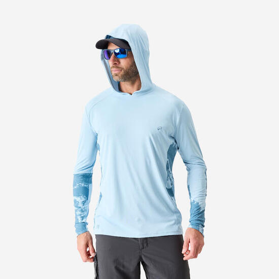 Tee-shirt de pêche Anti-UV 500 Capuche UPF 50+ Bleu Clair