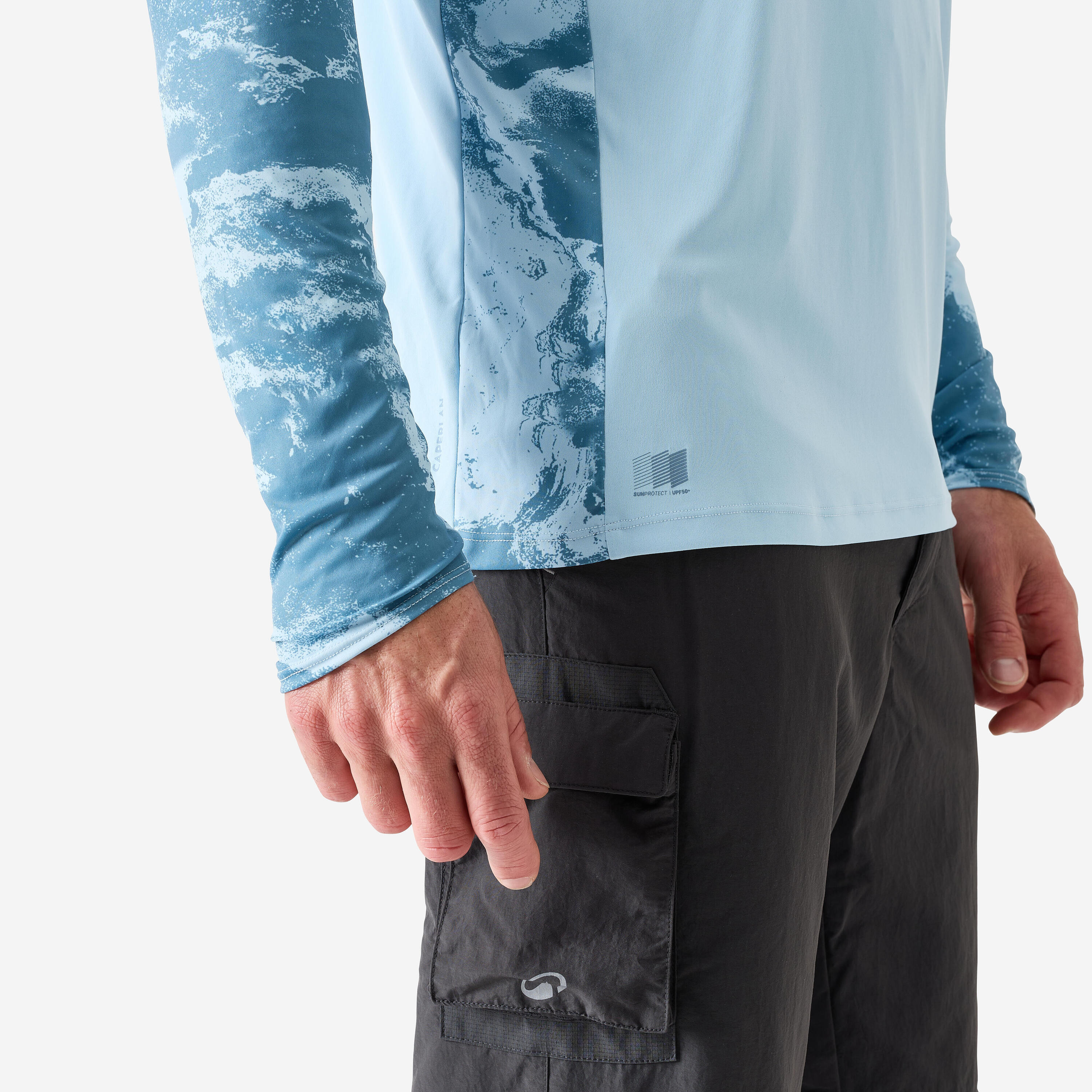 Tee-shirt de pêche Anti-UV 500 Capuche UPF 50+ Bleu Clair 4/4
