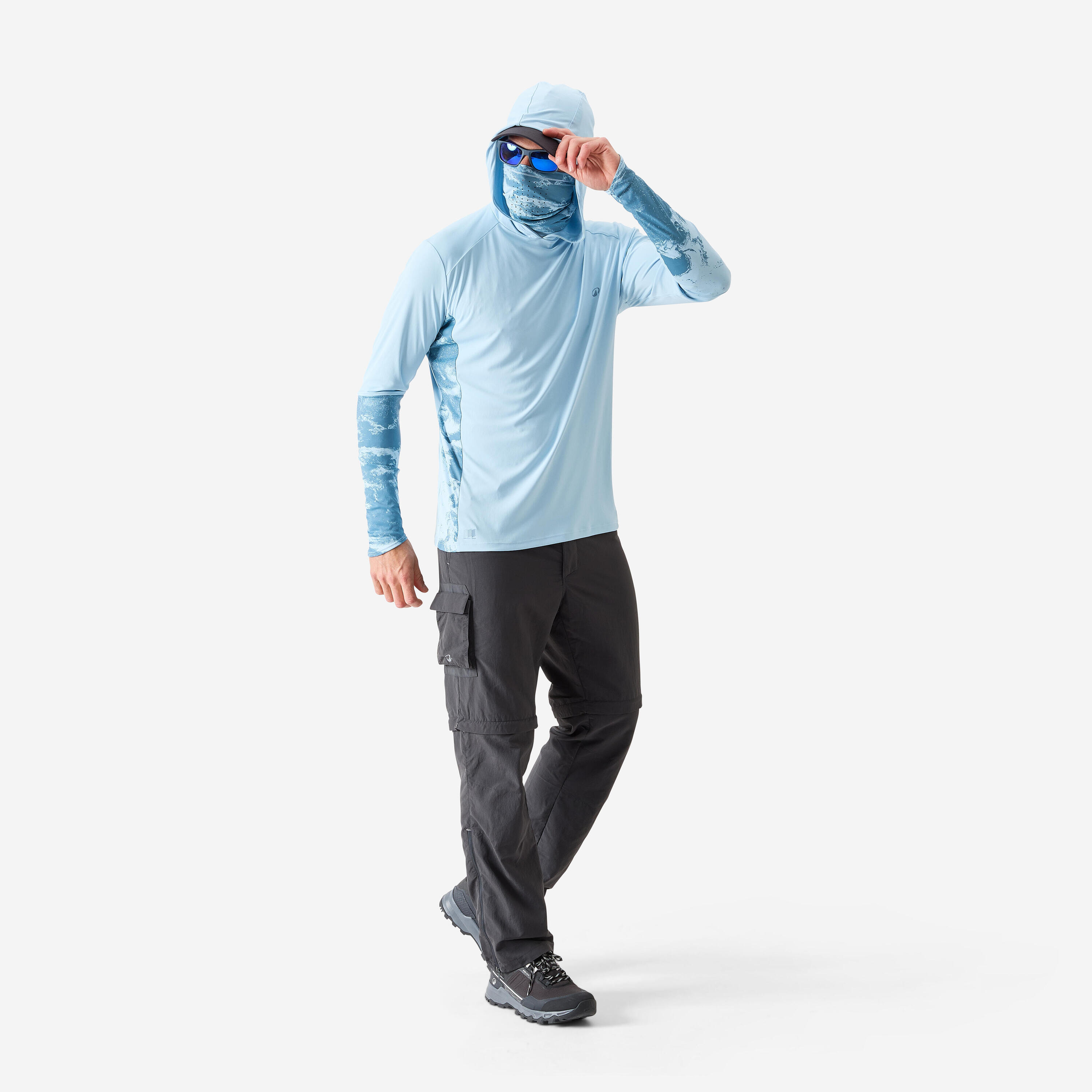 Tee-shirt de pêche Anti-UV 500 Capuche UPF 50+ Bleu Clair 2/4