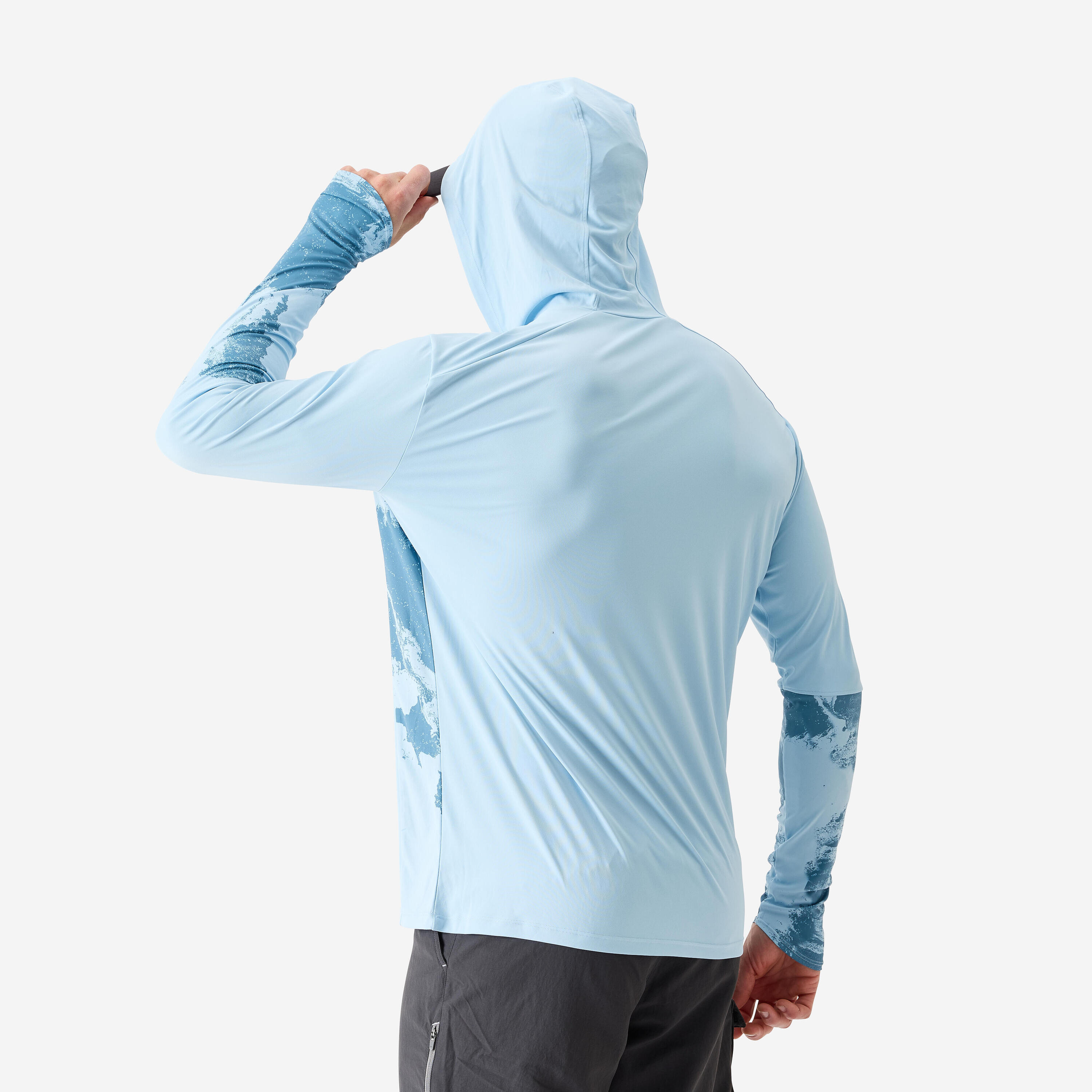 Tee-shirt de pêche Anti-UV 500 Capuche UPF 50+ Bleu Clair 3/4