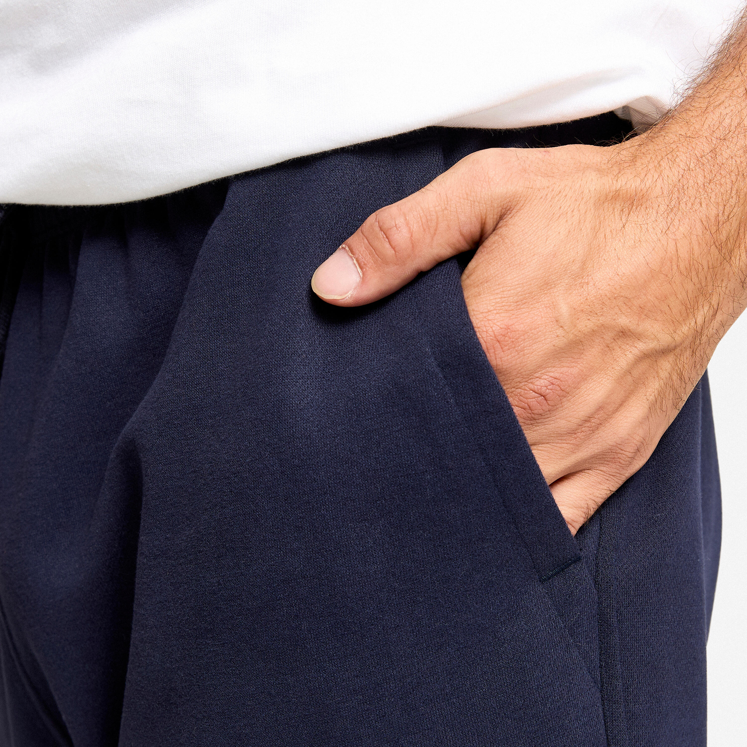 Calções de Fitness em Moletão com Bolsos Homem, Azul escuro 5/6