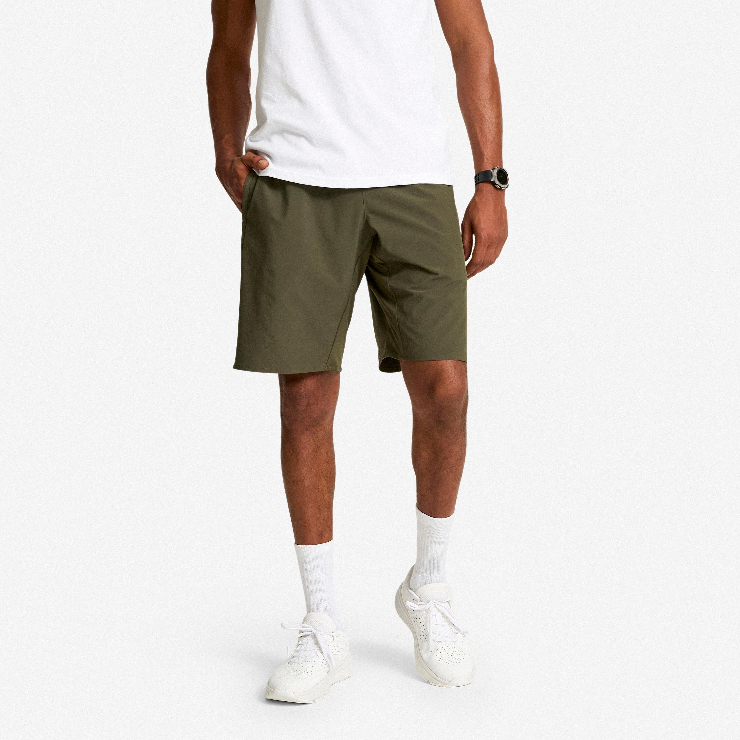 Men Fitness Cardio Training Shorts, Quick Dry, Regular Fit, 500 - Khaki Green