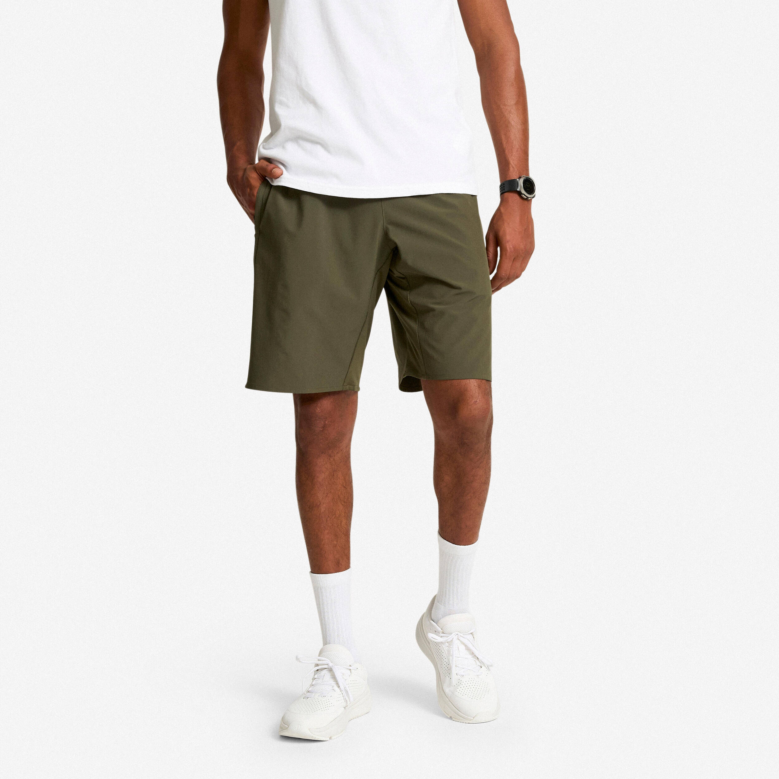 Men Fitness Cardio Training Shorts, Quick Dry, Regular Fit, 500 - Khaki Green